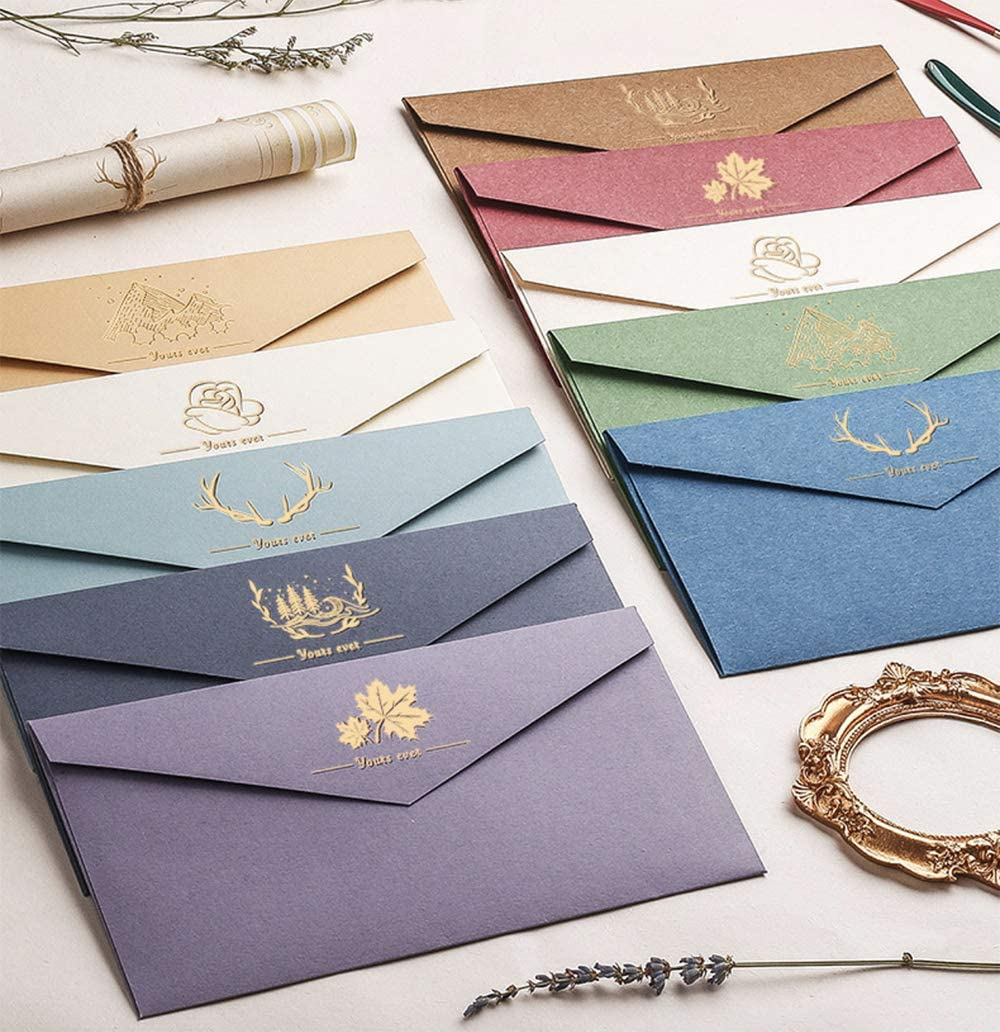 MIYKA Paper Envelopes with Vintage Stationery Paper Lined Paper, Stationery Paper Writing Paper for Invitation Wedding Office (10 Pcs Envelopes +20 Sheets Letter Paper) image number 3