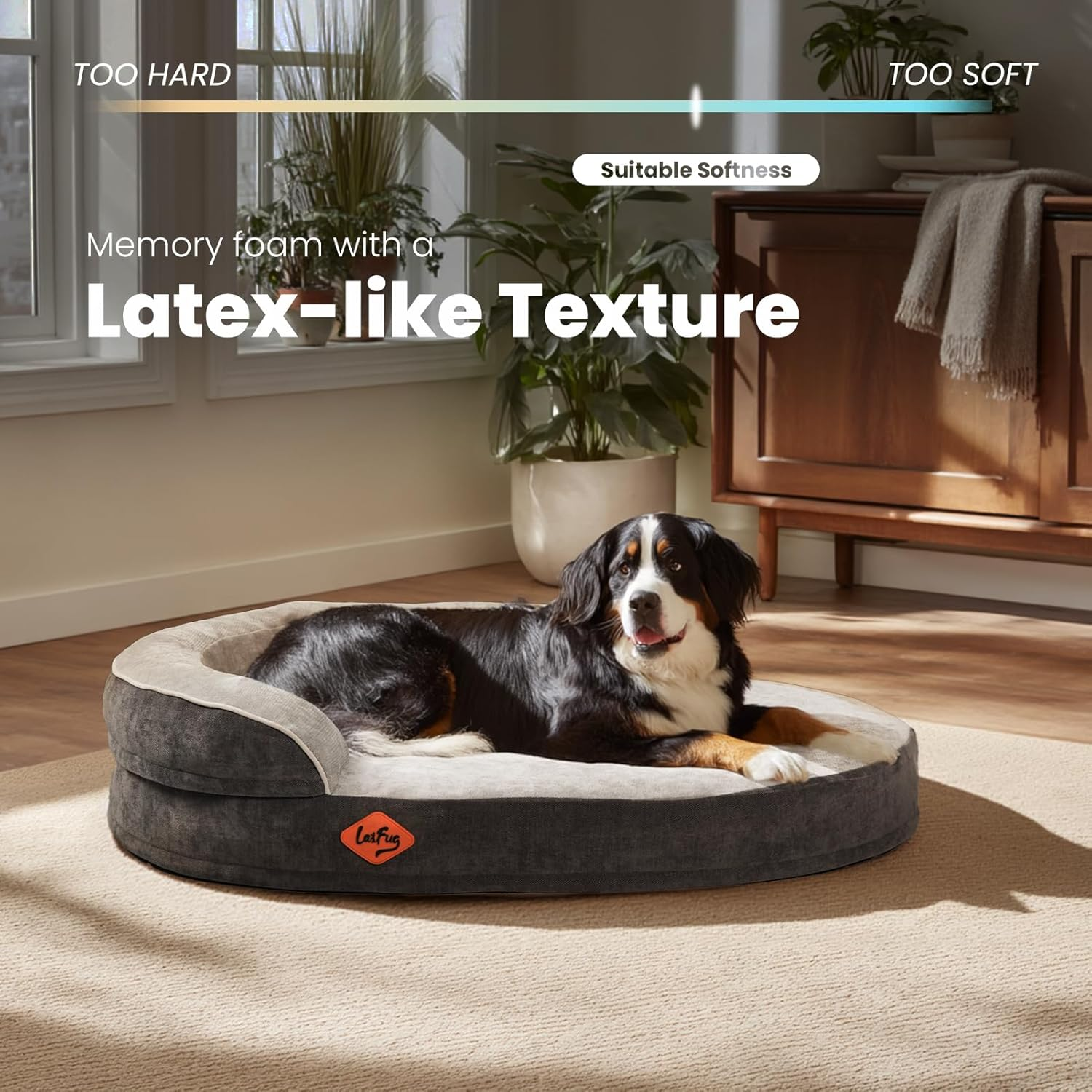 Laifug Memory Foam Oval Dog Bed (44X30X9Inches, Grey), Orthopedic Dog Bed for Dogs with Durable Waterproof Liner & Removable Washable Cover & Nonskid Bottom image number 4