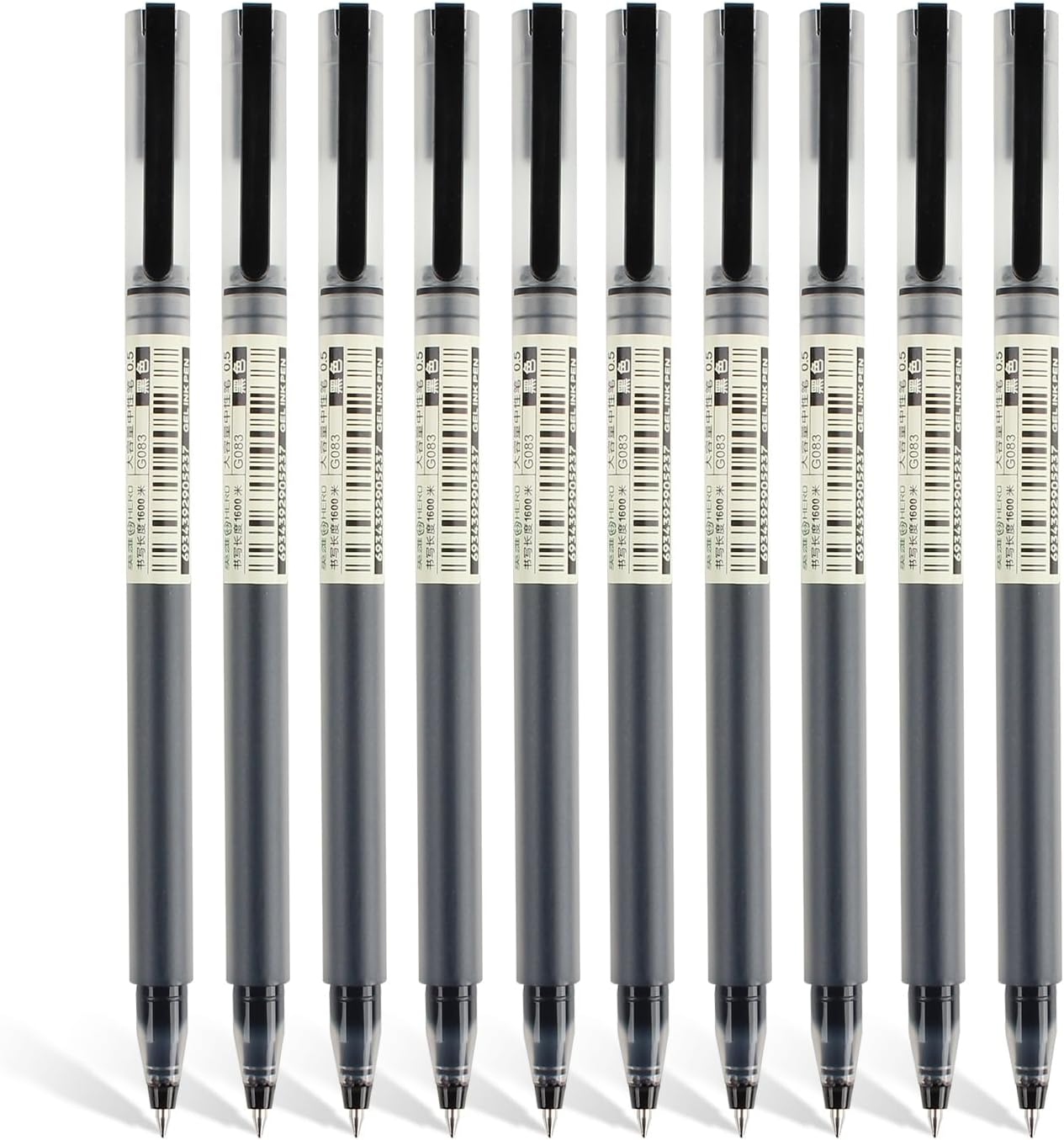 10 Pcs 0.5Mm Black Smooth Gel Fineliner Rollerball Pens Extra Large Ink Capacity Fine Ball Point Black Ink Use for School Office Writing Drawing Sketching image number 1