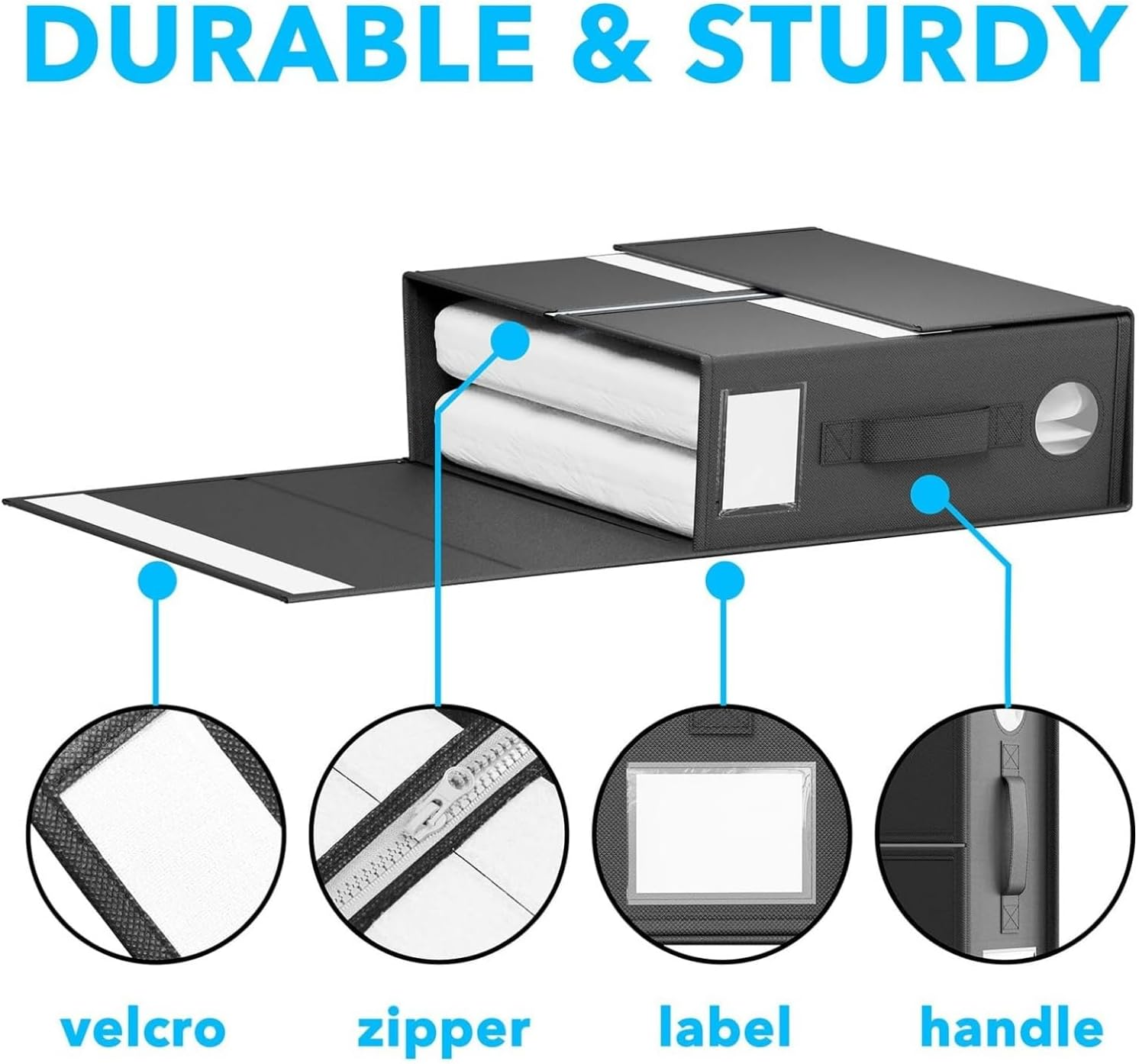 BDZBREN Bed Sheet Organizers and Storage, Foldable Organizer for Linen Closet, Sheets Set Folder Keeper with Window XL (Queen & King Size) Organizing Bedding Container (4 Pcs, Black) - Black image number 5