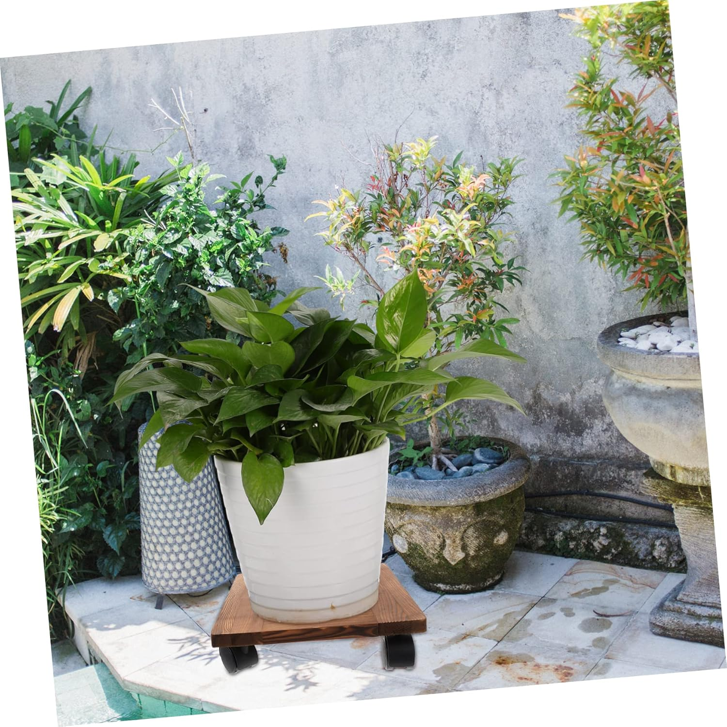 Movable Flowerpot Tray Wooden Plant Pot Tray Wheels for Indoor Plant Pot Stand Hollow Design for Flower image number 5