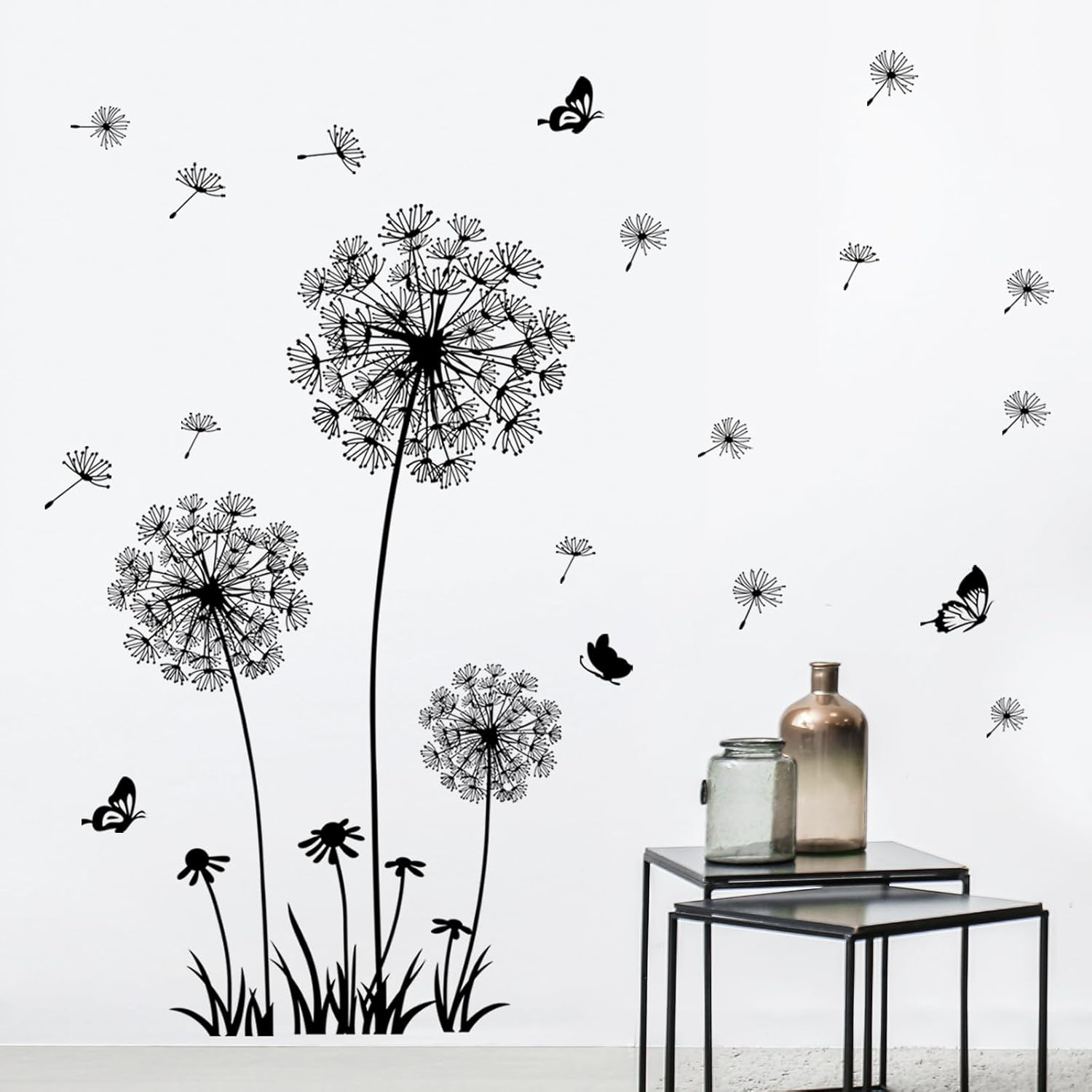 Supzone Dandelion Wall Stickers Flower Wall Decals Butterflies Flying Wall Decors Wall Art Stickers for Bedroom Living Room Sofa Backdrop TV Wall Decoration