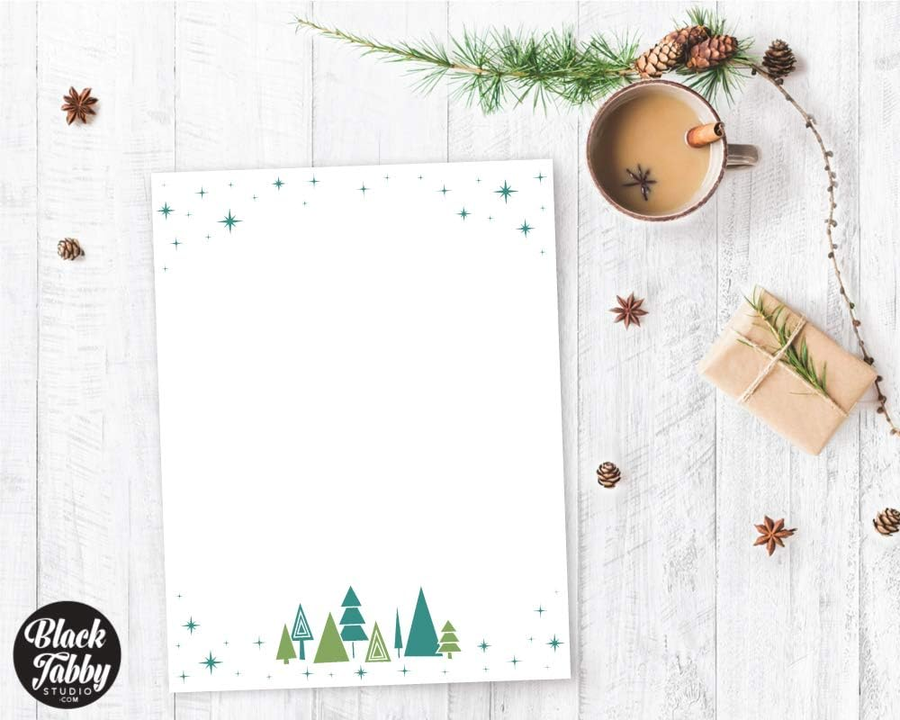 Pine Trees & Stars Christmas Holiday Stationary - 40 Sheets - Made on Premium Stock image number 1
