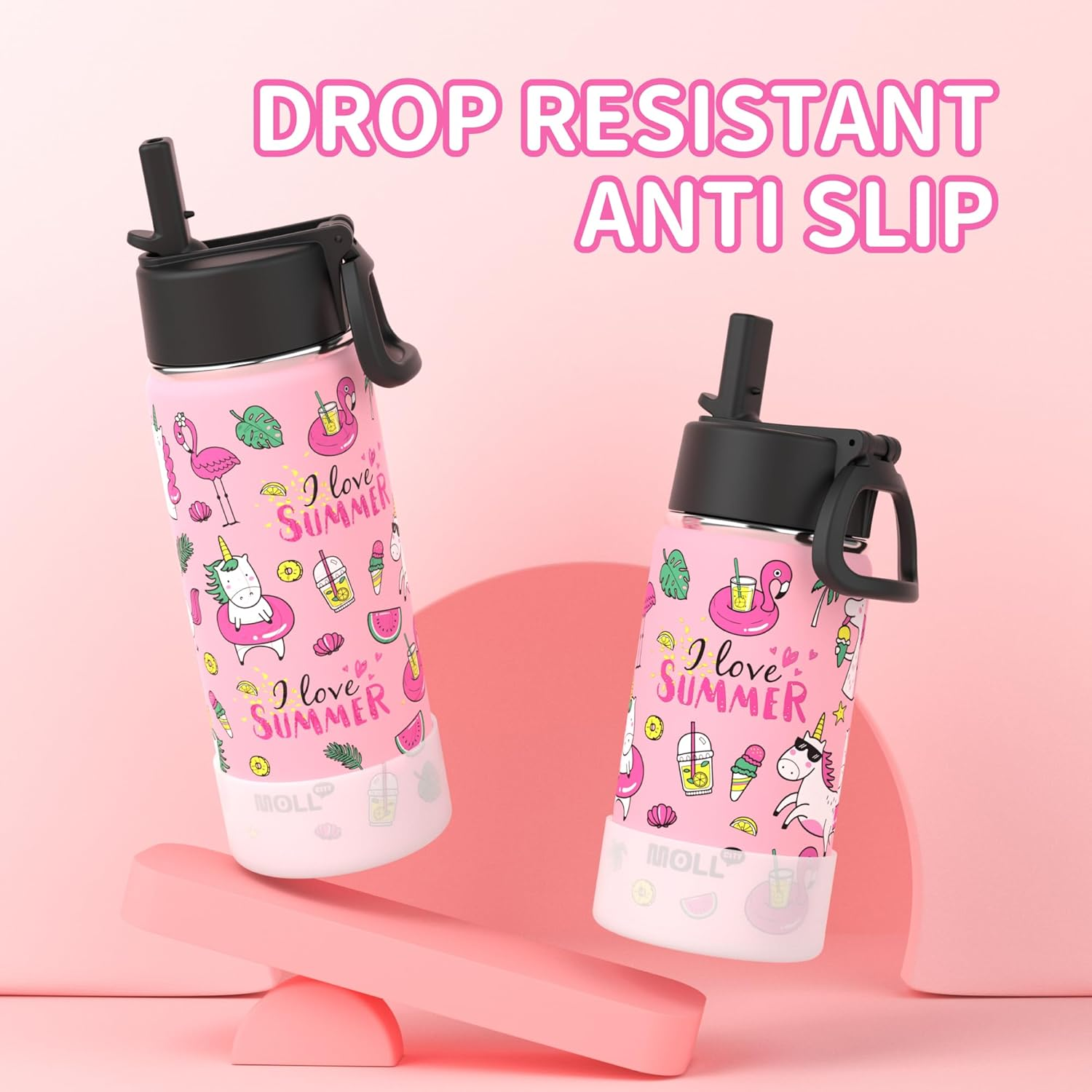 350ML Water Bottle with Straw Stainless Steel Double Wall Vacuum Insulated Water Bottle for Girls, Reusable Metal Water Flask BPA Free -Unicorn image number 6