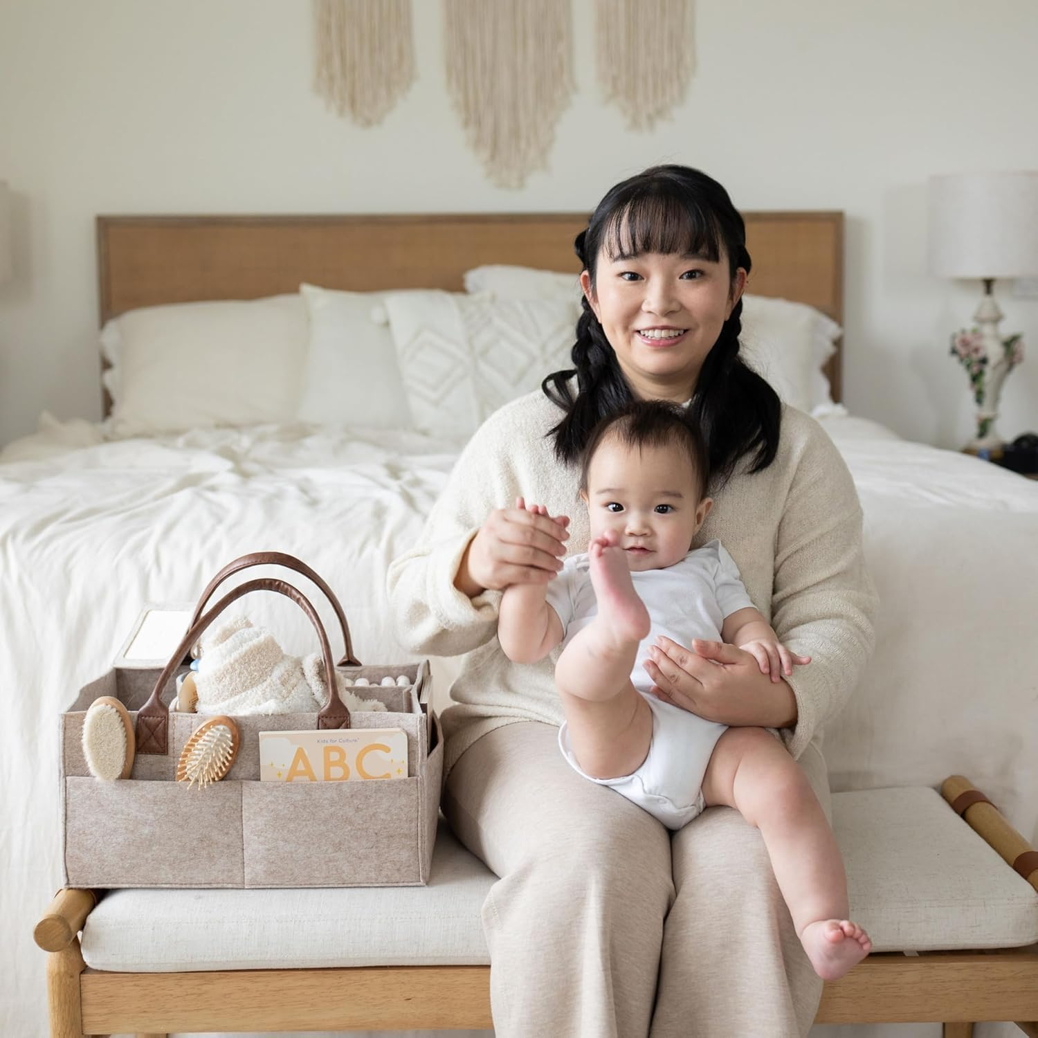 Diaper Caddy Organizer - Baby Organizer for Nursery, Car Storage Organizer, Baby Gift Basket, Changing Table Organizer, Portable Diaper Organizer Caddy for Girls, Boys Sand image number 2