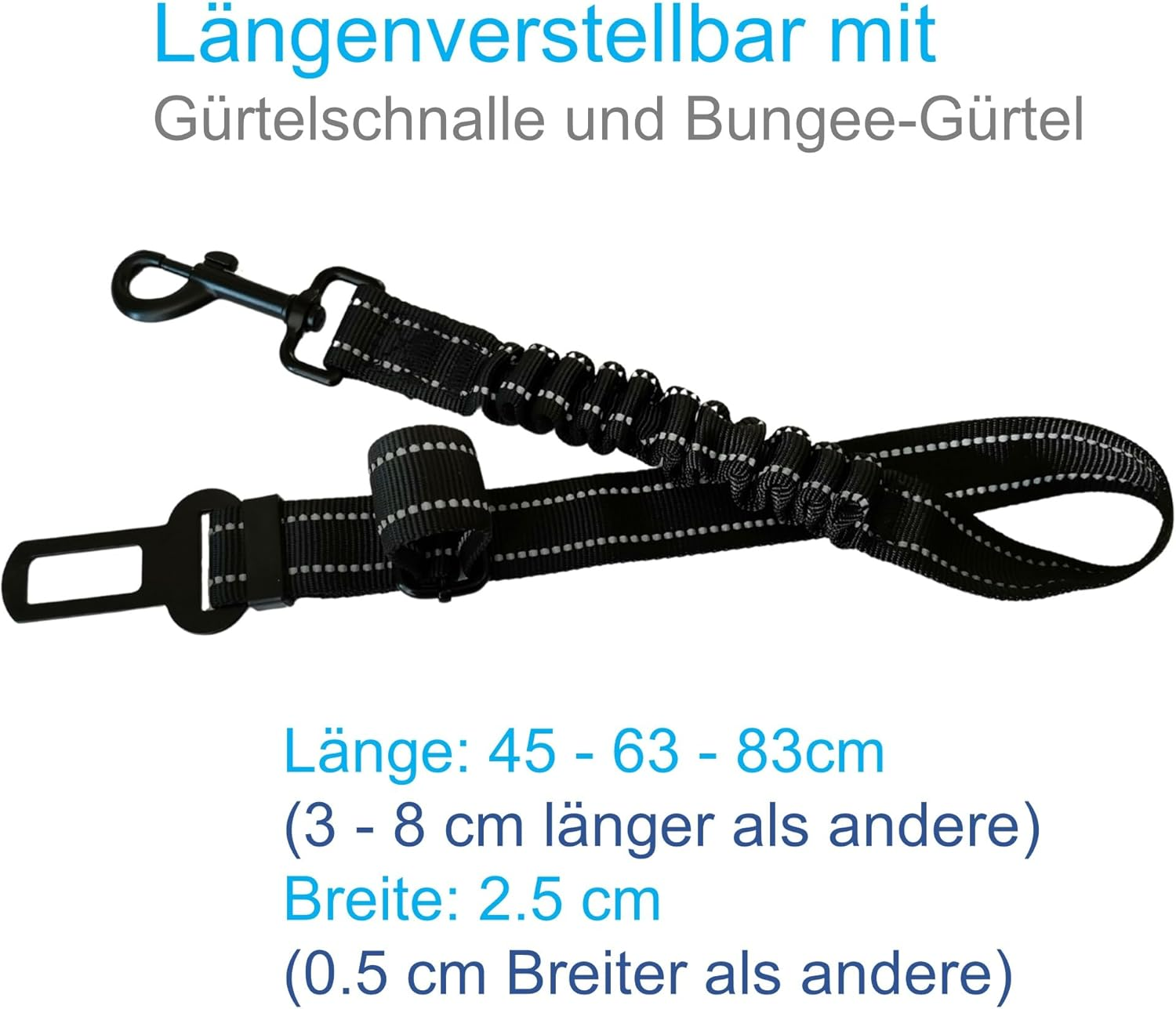 EASERIA Dog Seat Belt for Car, Premium Car Dog Belt, Elastic Dog Seat Belt with Shock Absorption, Adjustable Length 50-72-80 Cm, for Small and Medium Dogs, Blue image number 1