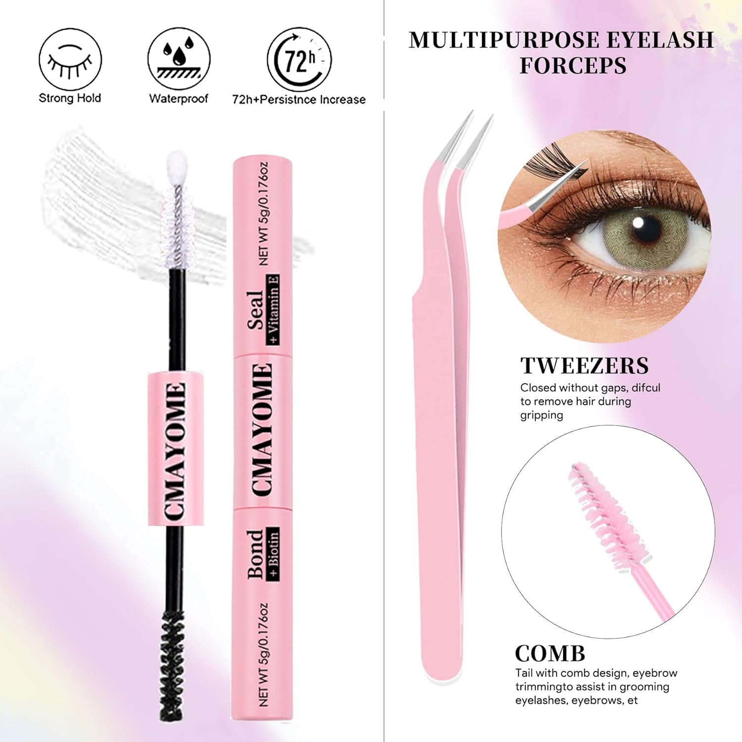 Lash Extension Kit- 480Pcs DIY Clusters D Curl Eyelashes 10-16Mm Individual Lashes 50D 60D 80D 100D with Lash Bond and Seal, Tweezer & Brush, Natural Look, Easy At-Home Application image number 5