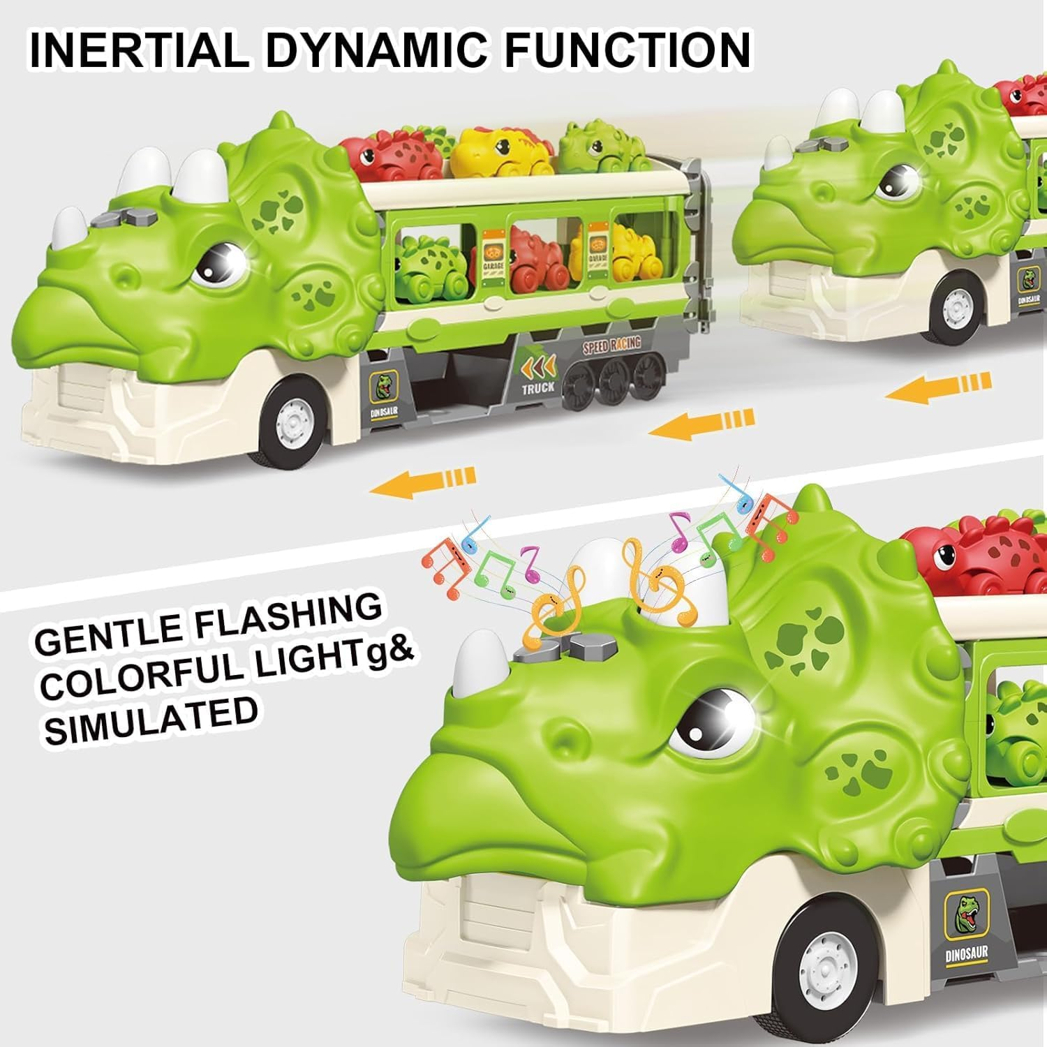 Dinosaur Hauler Truck with Ejection Race Track,1 Toy Triceratops Dinosaur Transport Carrier Truck with 6 Dinosaur Car Vehicles,Car Toys Playset with Lights Sounds,Kids Gifts image number 4