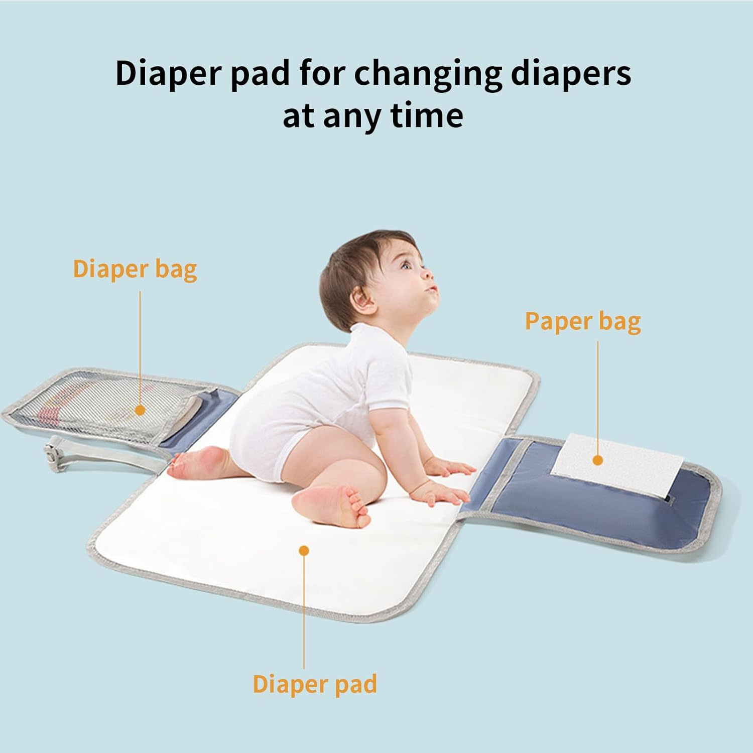 Baby Changing Mat | Diaper Changing Mat Waterproof - with Wipes Pocket, Foldable Stroller Accessories for Hospital Camping Daycare Nursery Dad Mom Postpartum