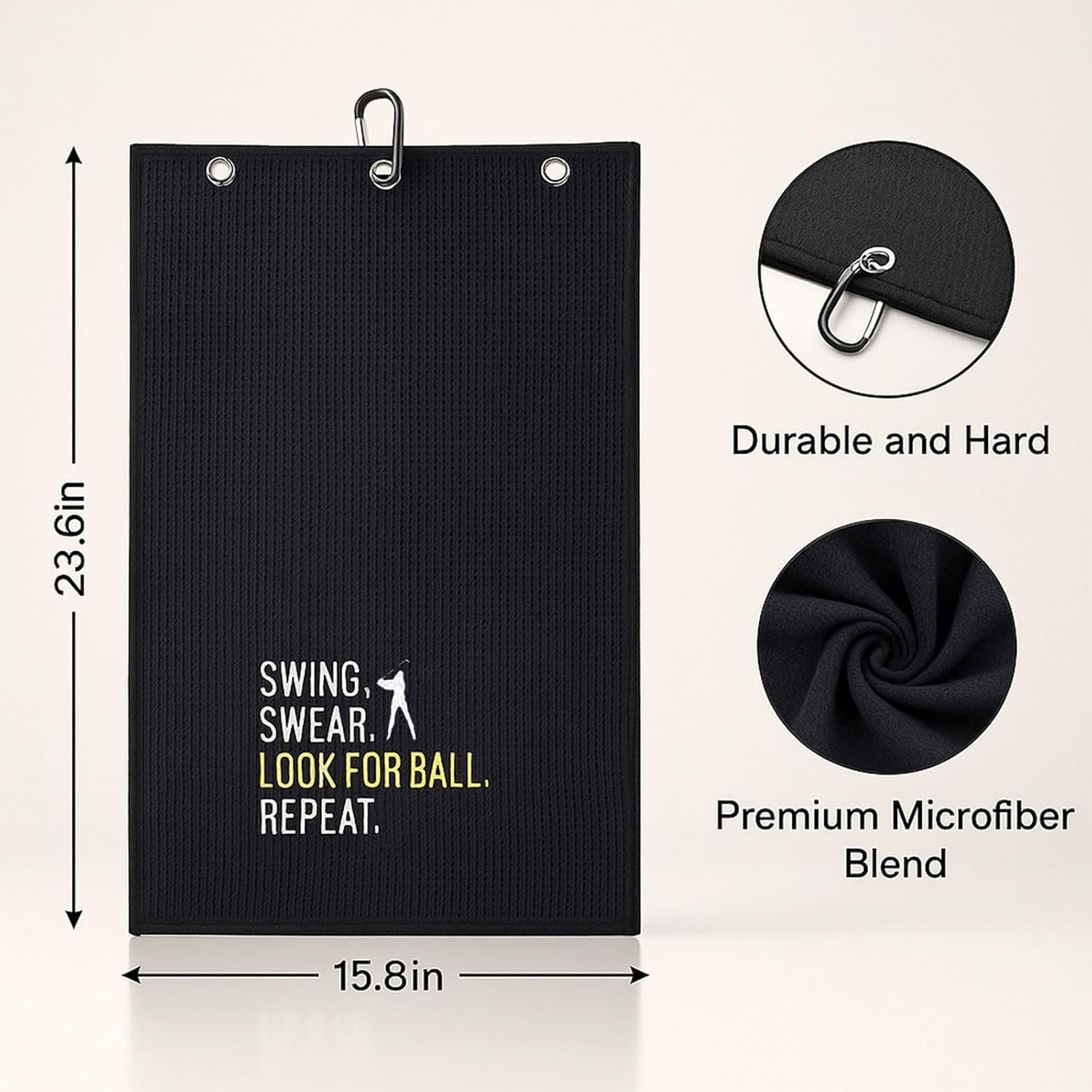 Embroidered Golf Towel with Clip Microfiber Waffle Weave Golf Club Cleaner Accessories Fathers Day Golf Present for Men Black Damaill image number 2