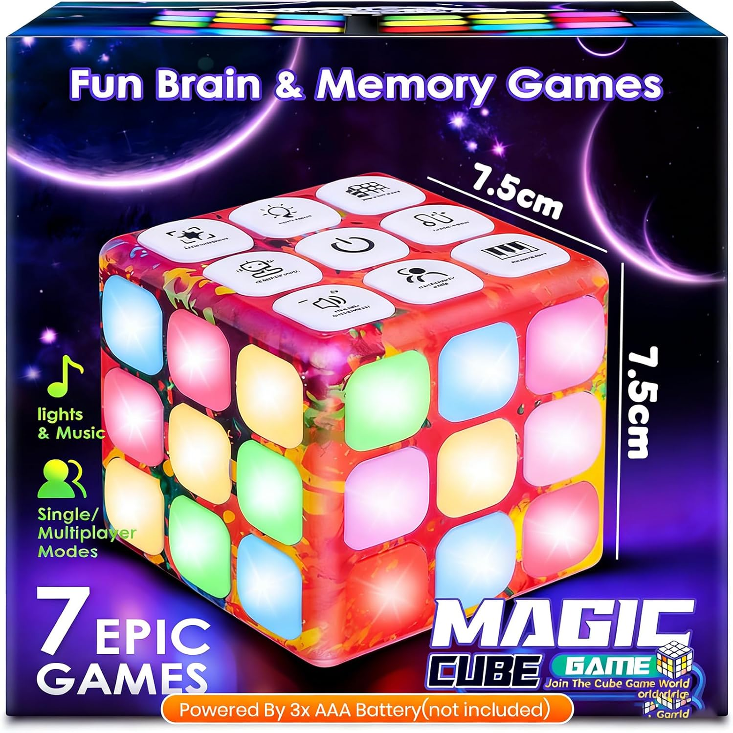 Poat Handheld Game Cube for Kids, 7-In-1 Electronic Memory & Brain Games Toy with Speed, Logic, and Music Challenges, Portable Travel Learning Toy for Ages 6-12+ image number 3