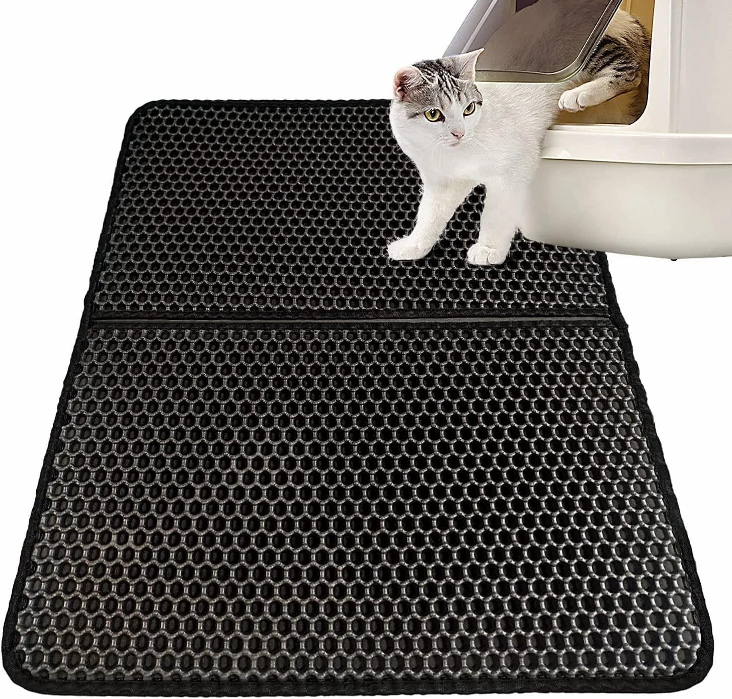 Cat Litter Mat,55 * 75Cm Double Layer,Honeycomb Double Layer Trapping Litter Mat Design,Waterproof Urine Proof Kitty Litter Mat Large Size Easy Clean Scatter Control image number 1
