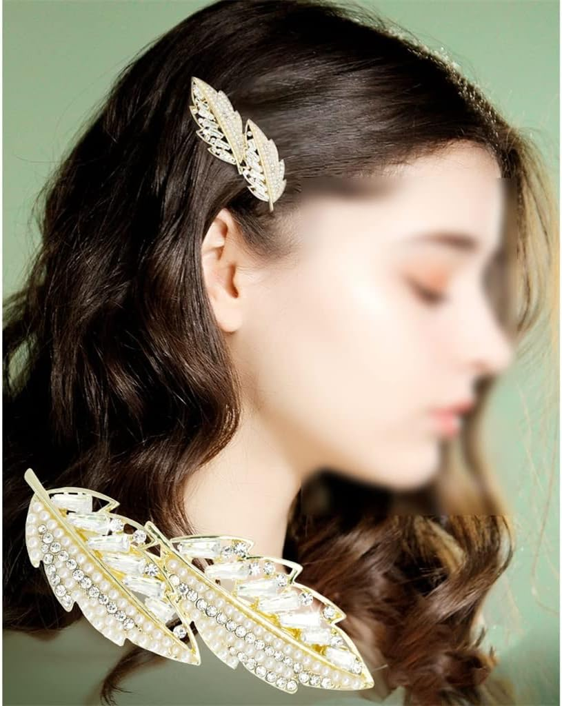 Alligator Clip,Headdress,Hair Clamp,Hairpins,Leaf Hairpin Female Spring Back Head Hair Accessories Spring Clip Headdress Fall into the Heart Hair Accessories (Color : A, Size : 7.3 * 2.5Cm) image number 1