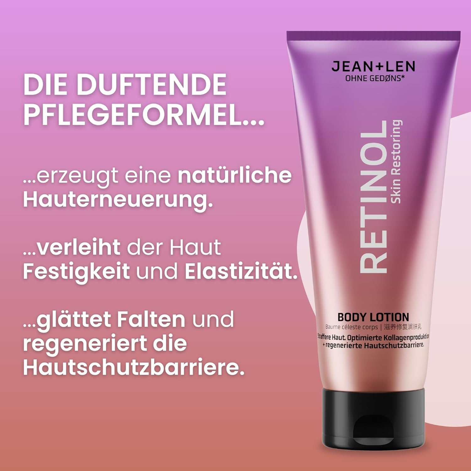 Jean & Len Body Lotion Retinol, with Pure Retinol, Shea Butter & Bisabolol, Smooths Wrinkles, Regenerates the Skin Protection Barrier, for Sensitive Skin, Body Care without Parabens & Silicones, Vegan image number 5