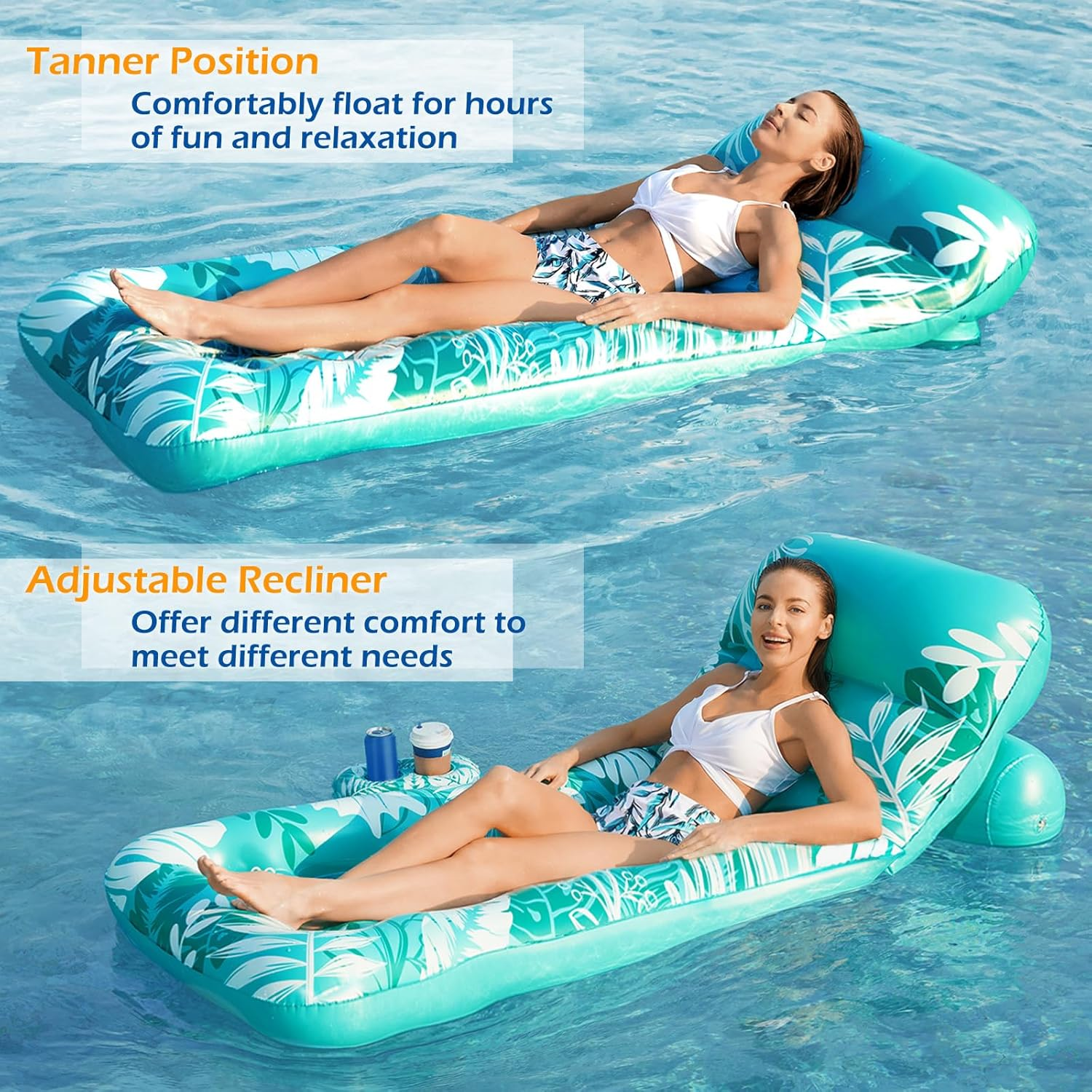 Jasonwell Inflatable Pool Float Adult - Pool Floaties Lounger Floats Rafts Floating Chair W Adjustable Backrest Cup Holders Water Floaty Pool Lake Lounge Tanning Float Beach Party Toys Adults Kids image number 2