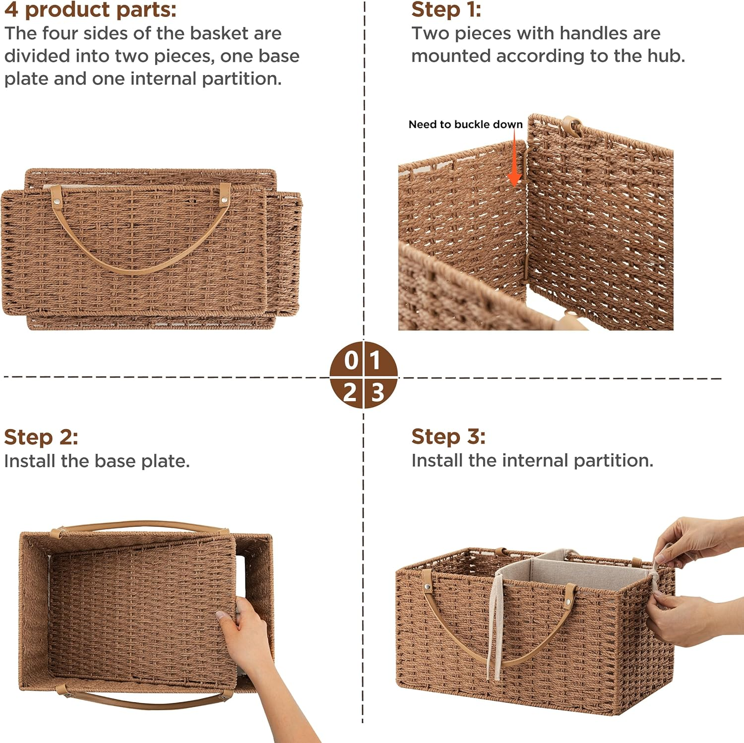 Hblife Large Baby Diaper Caddy Organizer, Paper Rope Storage Baskets Nursery Bin with Removable Divider, Portable Car Organizer for Diapers, Baby Shower Gifts, Newborn Essentials Must Haves image number 6