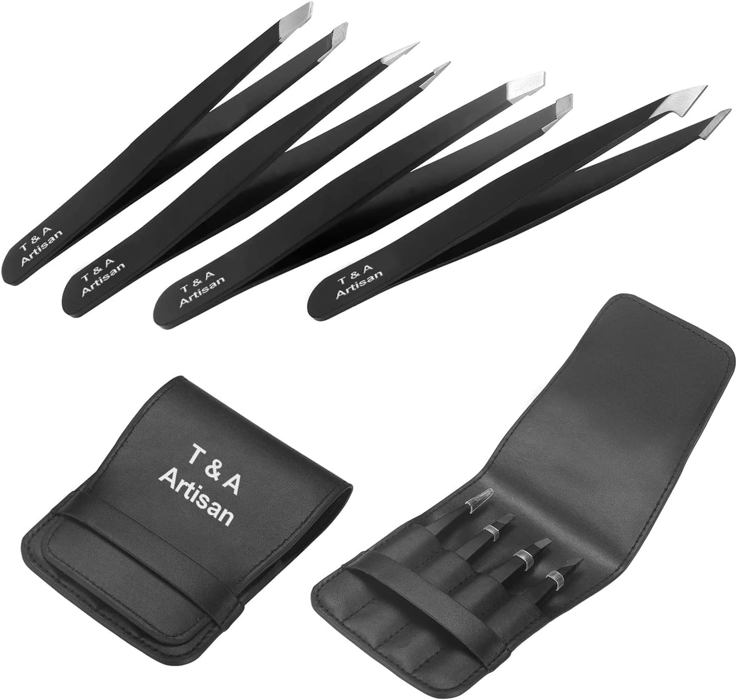 T&A Artisan 4-Piece Professional Precision Tweezer Set - Stainless Steel, Black image number 1