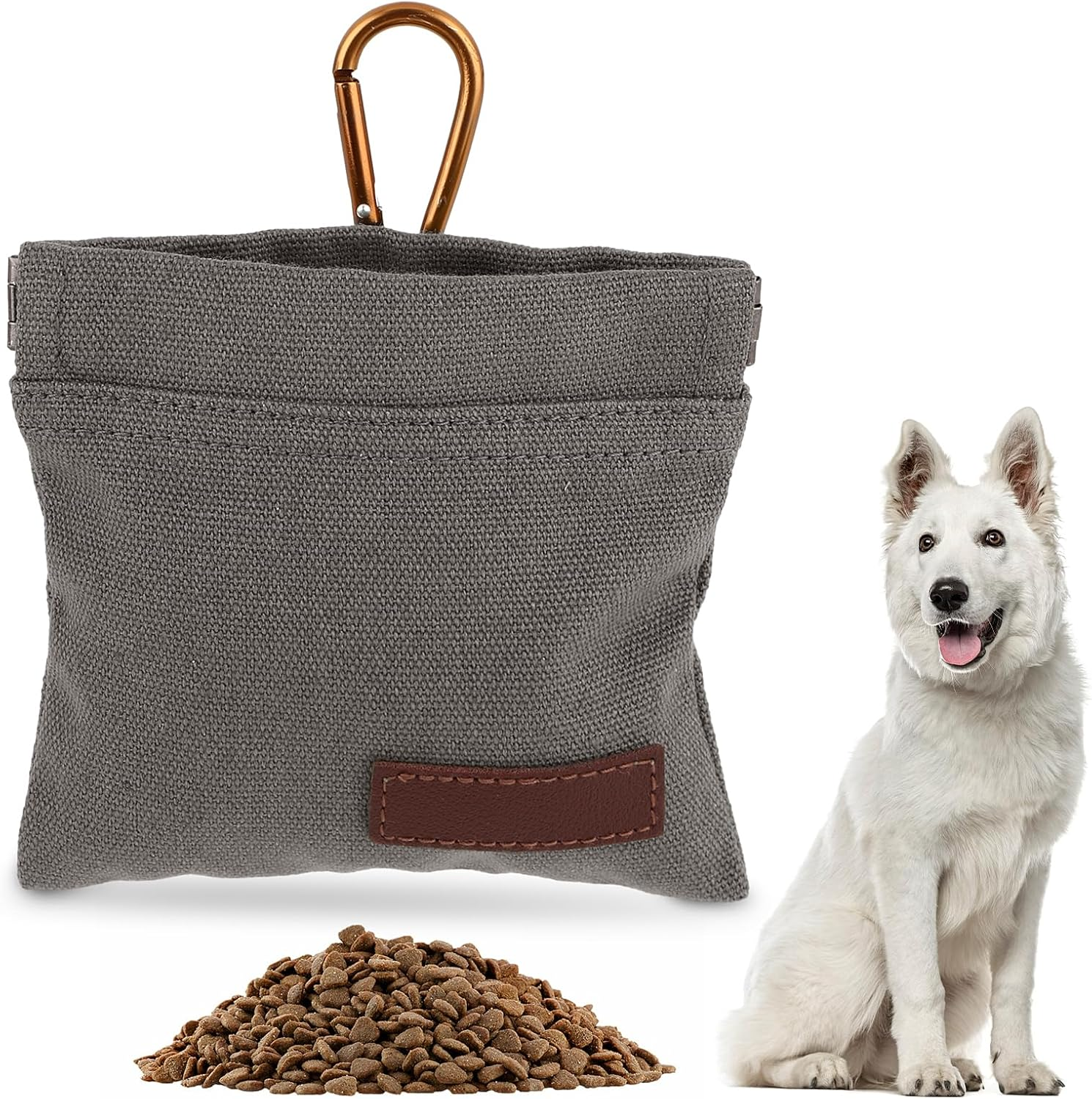 Jeffdad Treat Bag for Dogs, Hands-Free Food Bag Dog Training with Carabiner Hands-Free Dog Treat Bag with Automatic Closure Puppy Treat Bag for Dog Training (Grey) image number 5