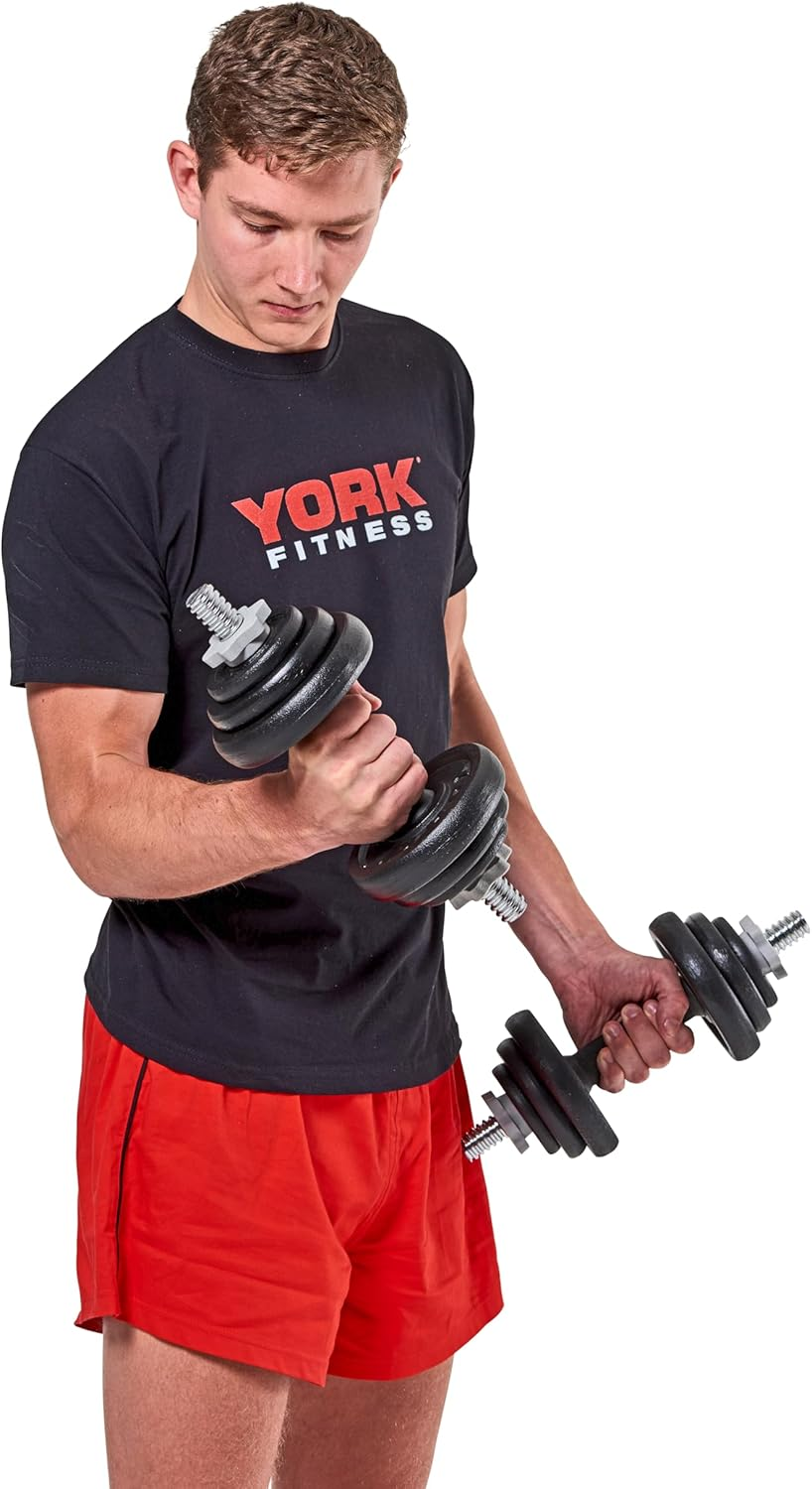 York Fitness 20 Kg Cast Iron Spinlock Dumbbell - Adjustable Hand Weights Set (Pack of 2) - Black image number 5