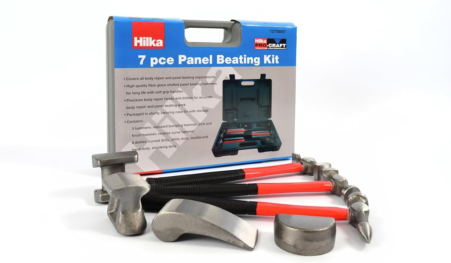 Hilka Tools 12750007 Pro Craft Panel Beating Kit, Silver, Set of 7 Pieces