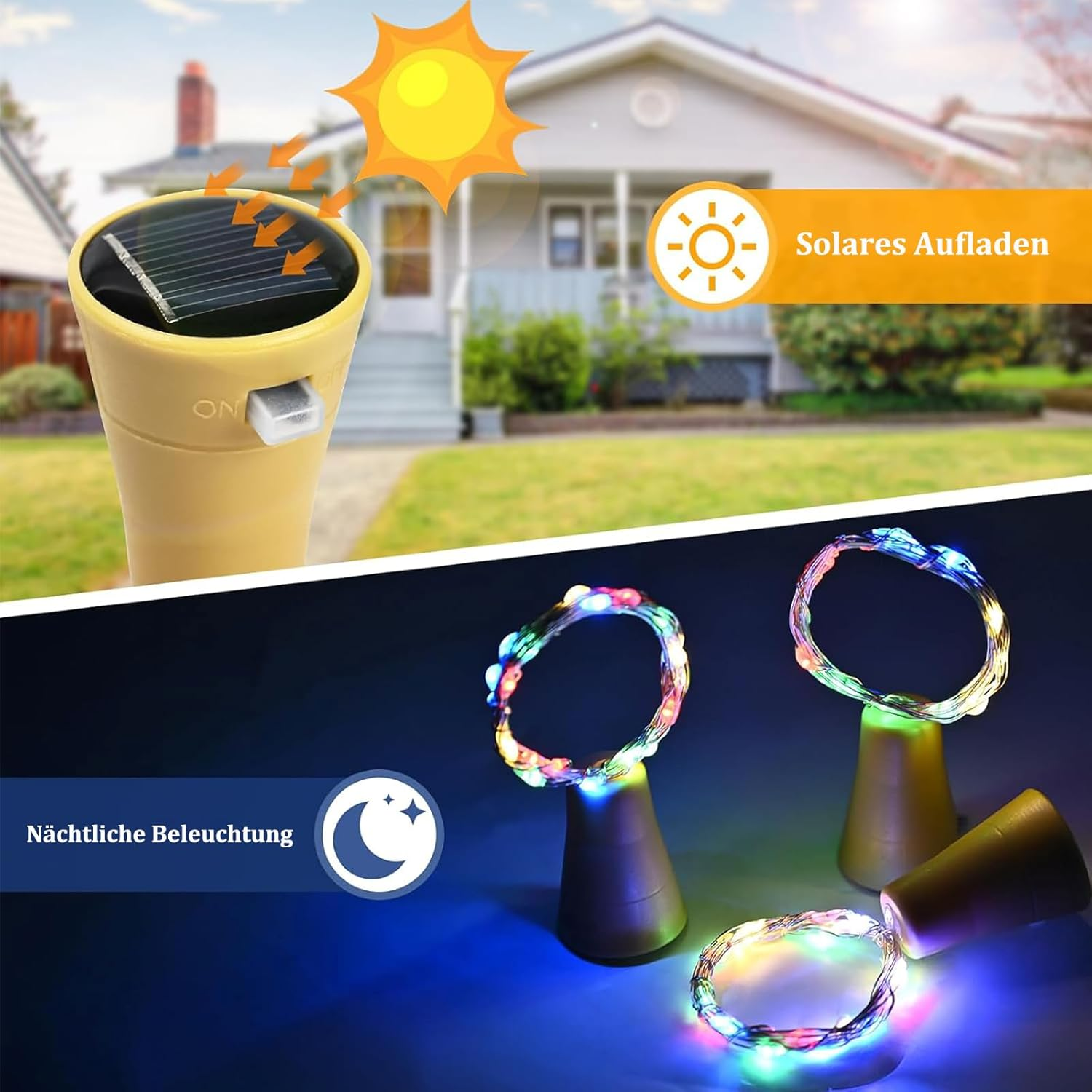 Koboko 2 X Solar Wine Bottle Fairy Lights, Multi-Colour, 2 Metres, 20 LED Lights image number 5