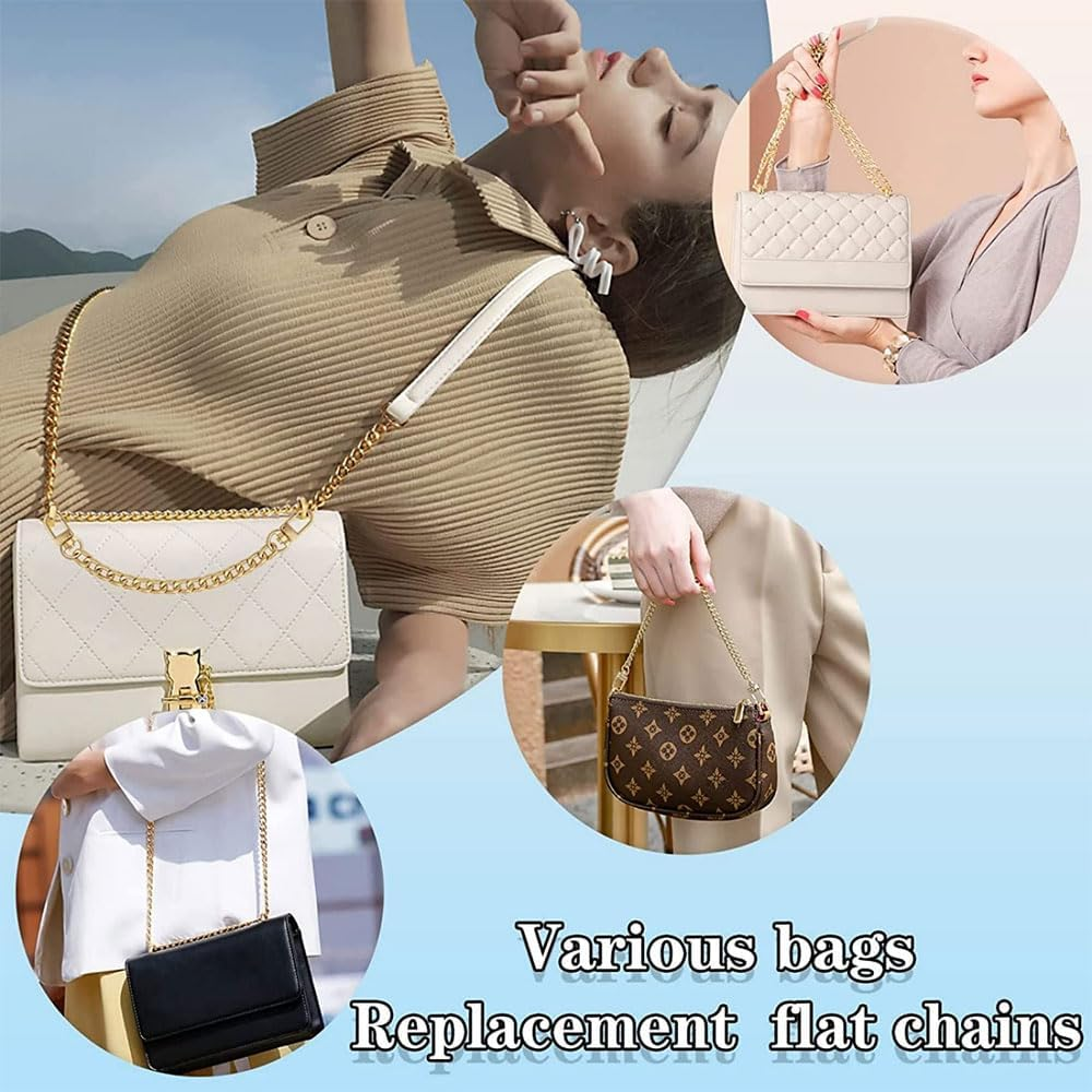 4 Pcs Replacement Purse Chains for Shoulder Handbags and Crossbody Bags, Metal Buckles,Gold Handbag Chain Straps image number 3