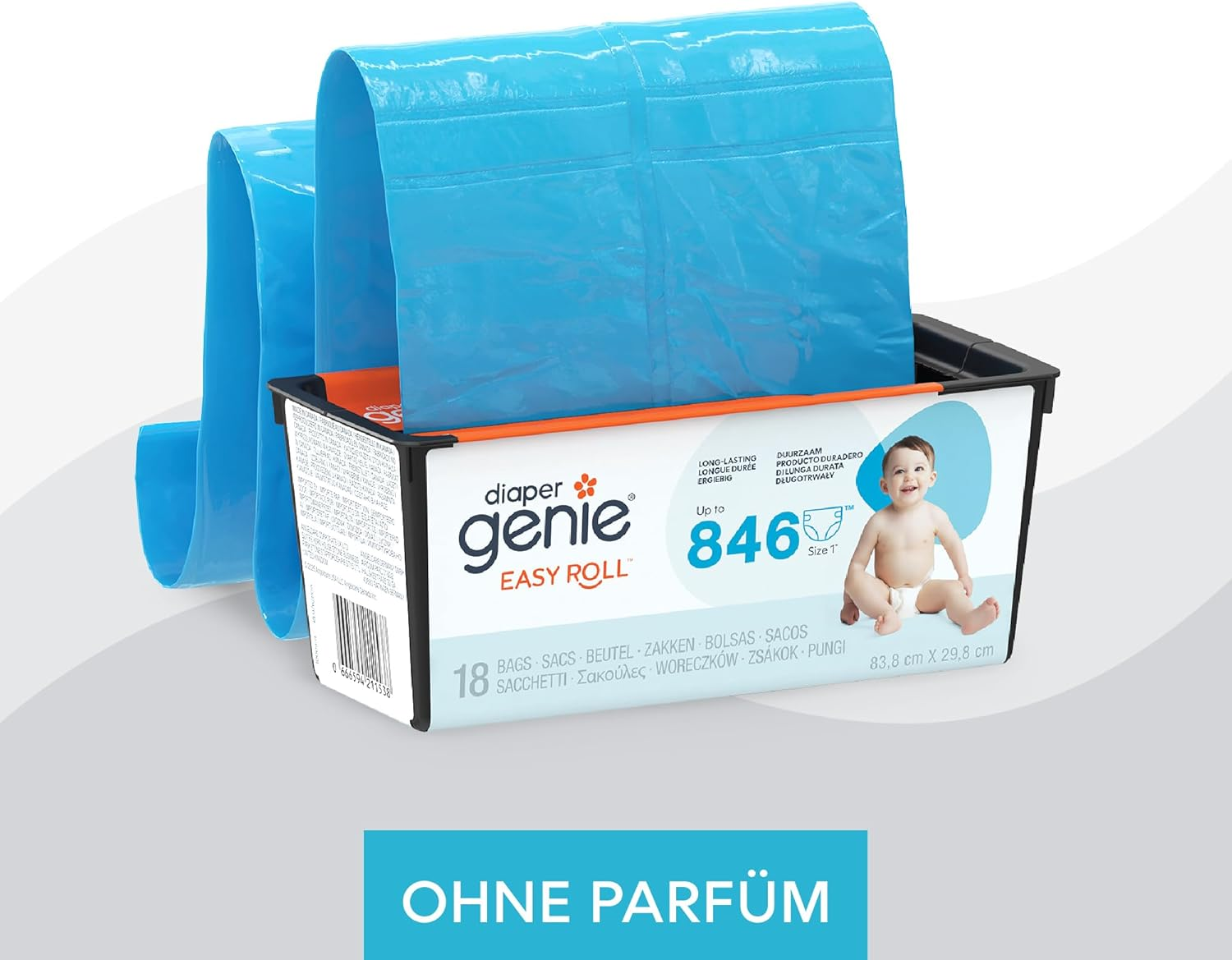 Diaper Genie - Original Easy Roll Refill Cassette, 2 Pack, 2 X 18 Bags Compatible with Diaper Genie Platinum Nappy Pails - Enough for 10 Months image number 2