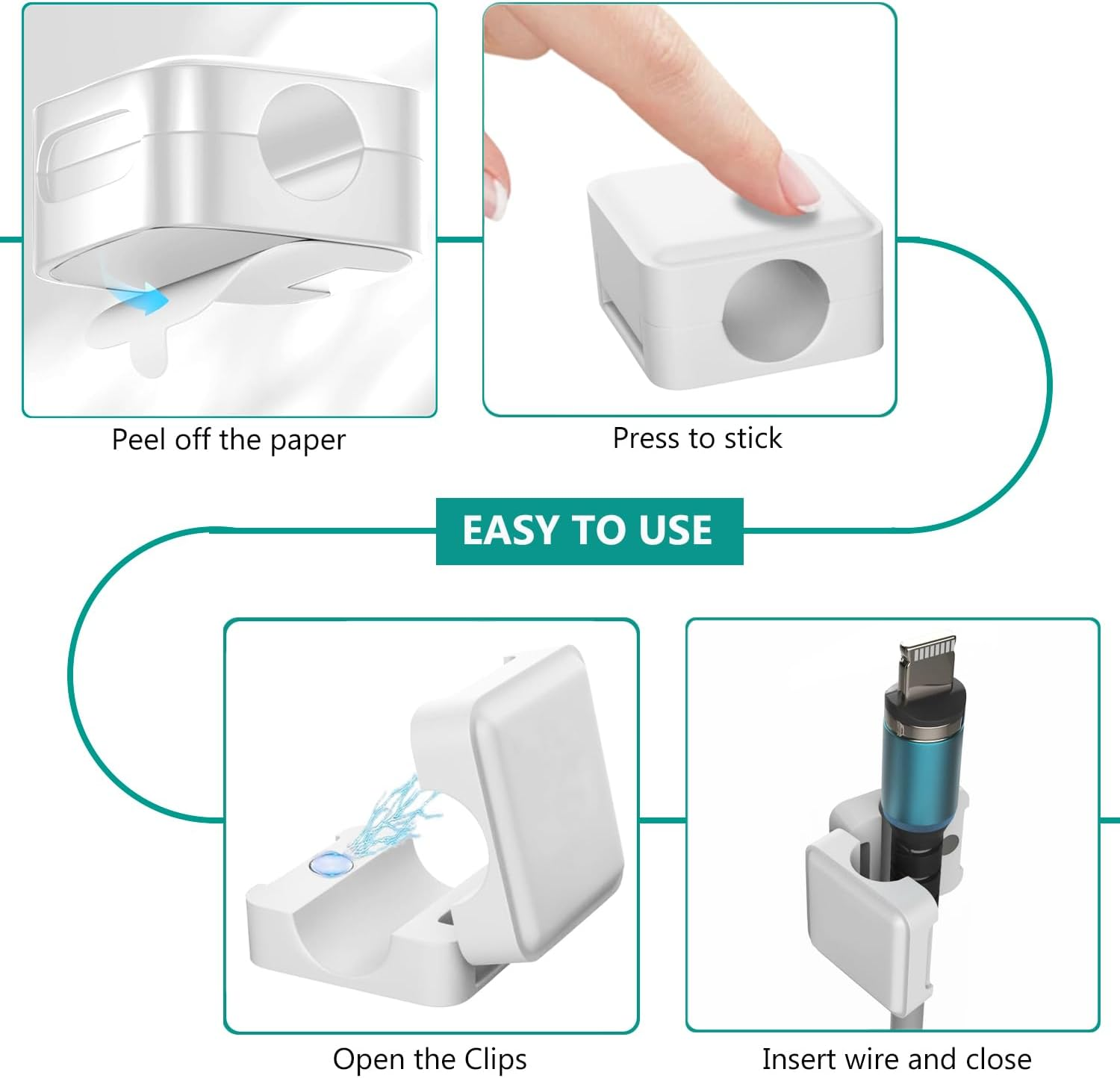 RINGSUN 15-Pack Magnetic Cable Clips, Cord Holder Strong Adhesive, Desk Cable Organiser Management, Secure Wire Holder for Office Home Car Desk, White - White image number 4