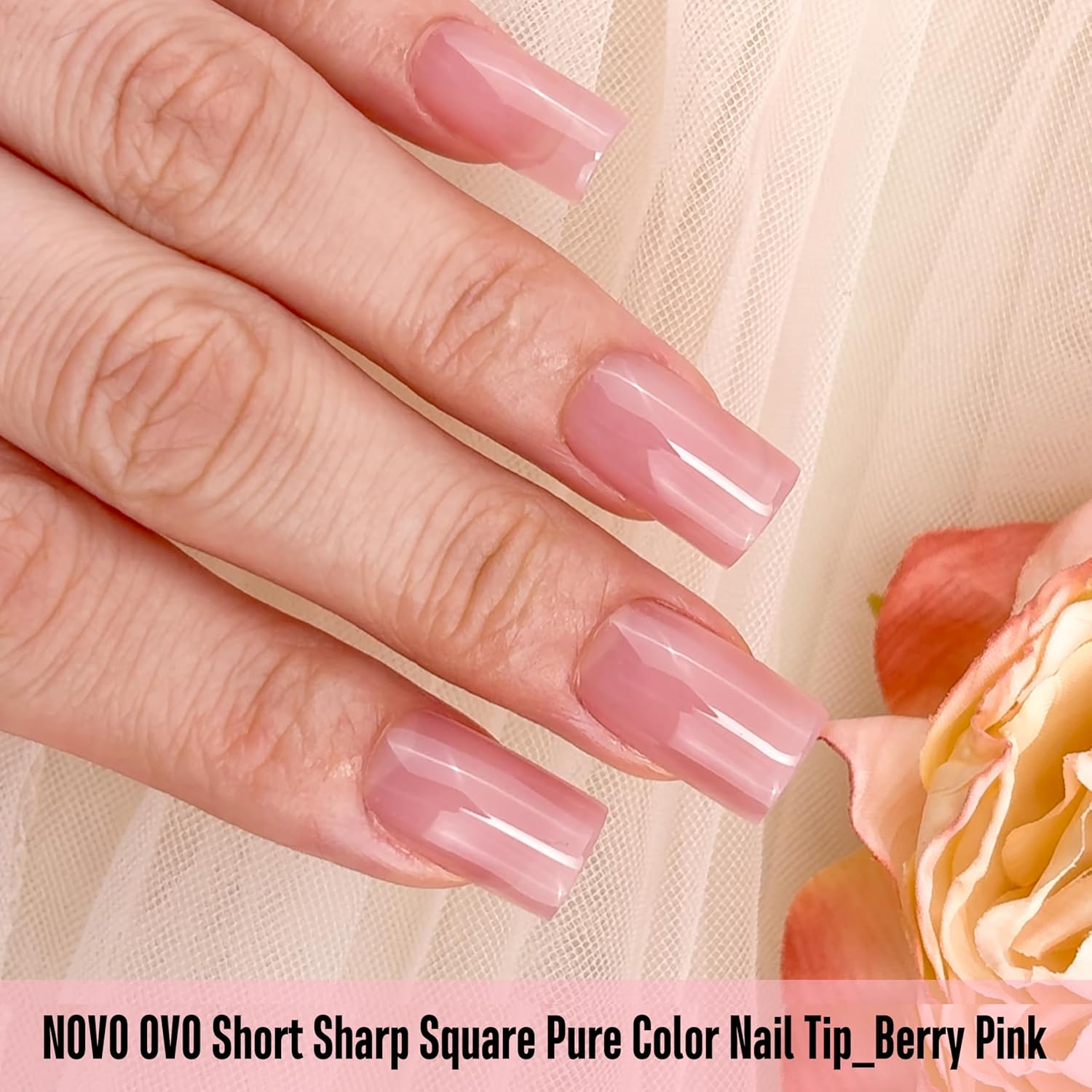 NOVO OVO Short Sharp Square Nail Tips Press on Pure Colour Berry Pink, Requires Nail Glue, Matte Soft Gel Artificial Nail Extension, Full Cover Nails for DIY, 15 Sizes, 240 Pieces image number 6