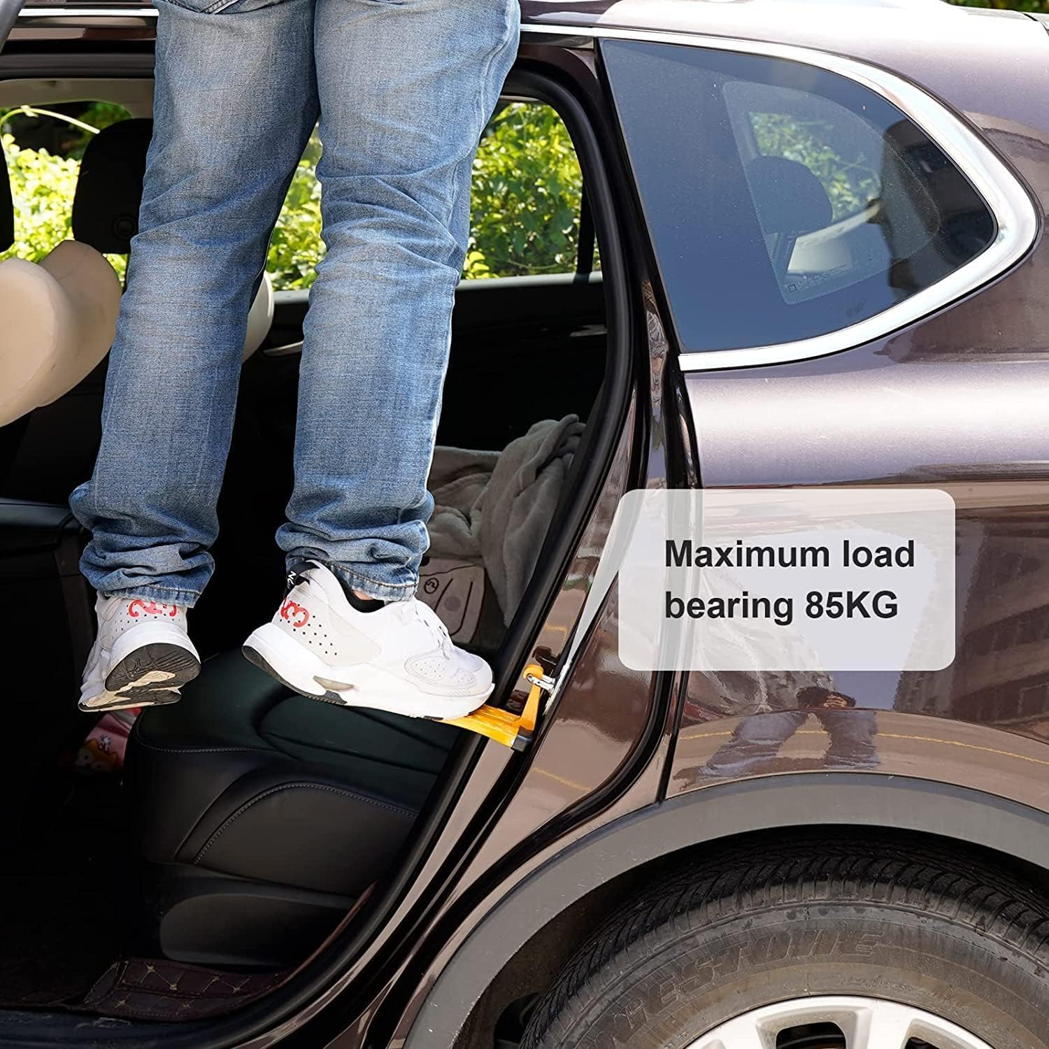 2Pcs Car Door Step, Roof Access Ladder, Universal Fit Car Stand Pedal with Glass Breaker Safety Hammer for SUV, Jeep, Max Load 450 Lbs