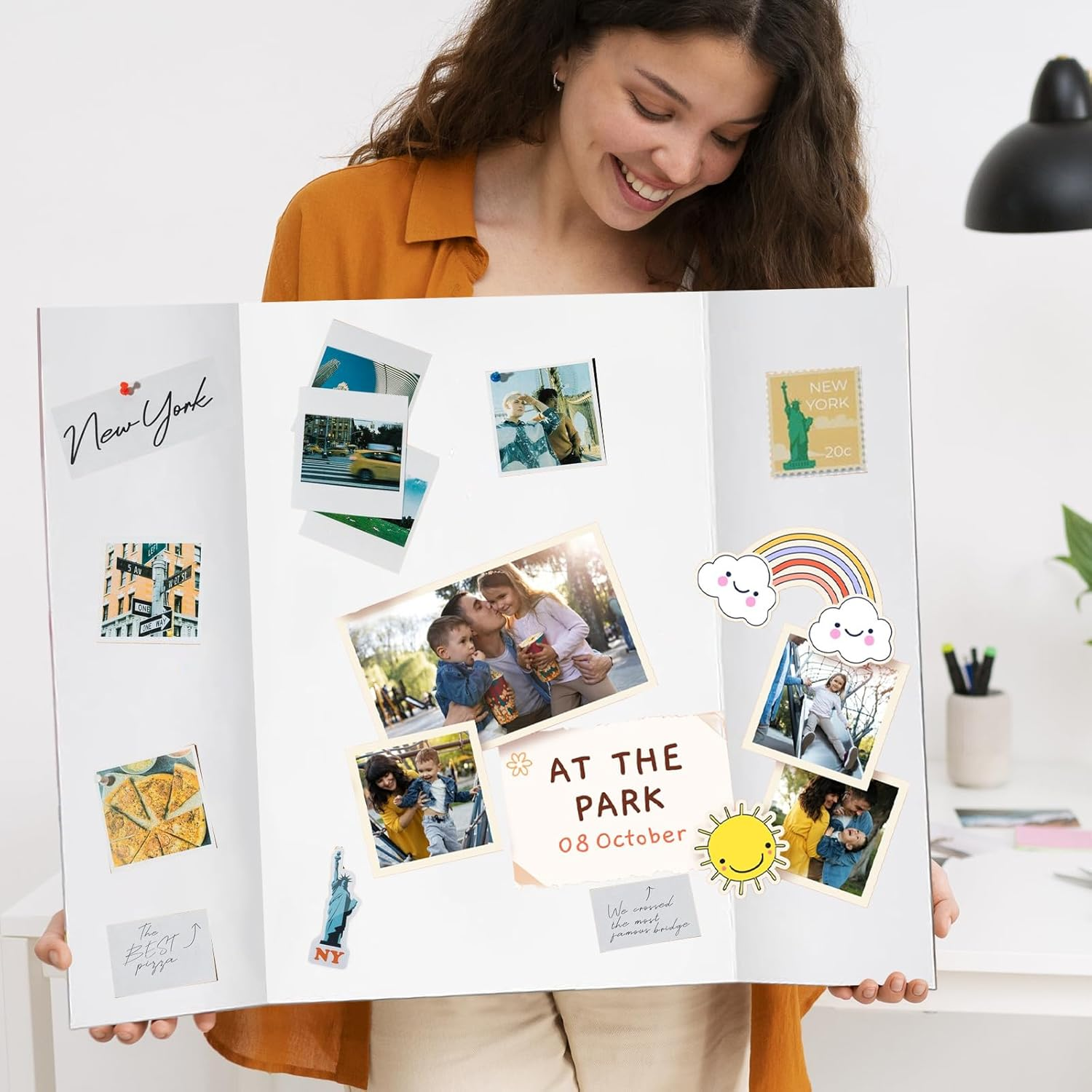 Doubleggs 10 Pack Small Trifold Poster Boards, 24" X 16" White Poster Board with 128 Sticky Accessories, Foldable Display Boards for School Projects, Business Presentations