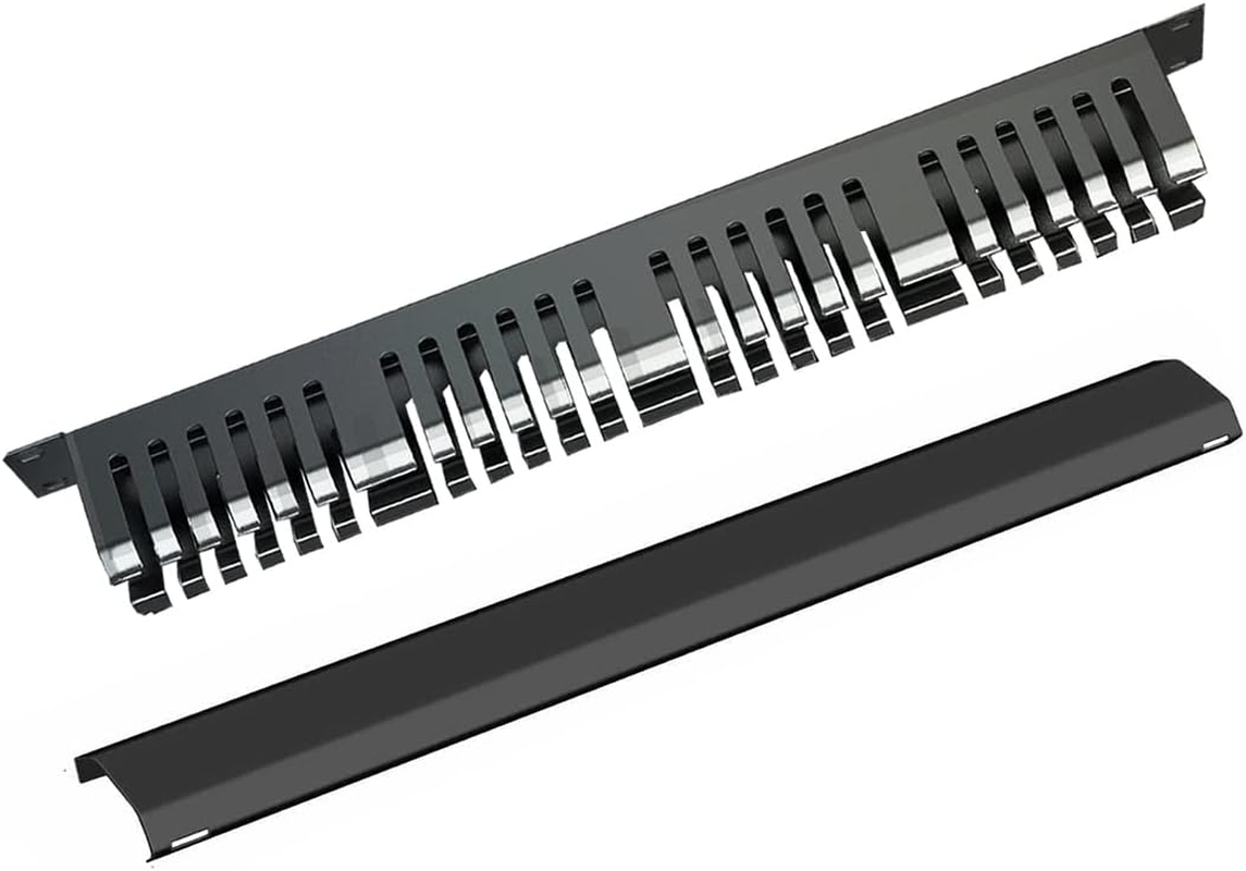 1U Cable Management Rack with Mounting Screws, 24 Slot/48 Port Metal Finger Duct Wire Organizer with Cover image number 2