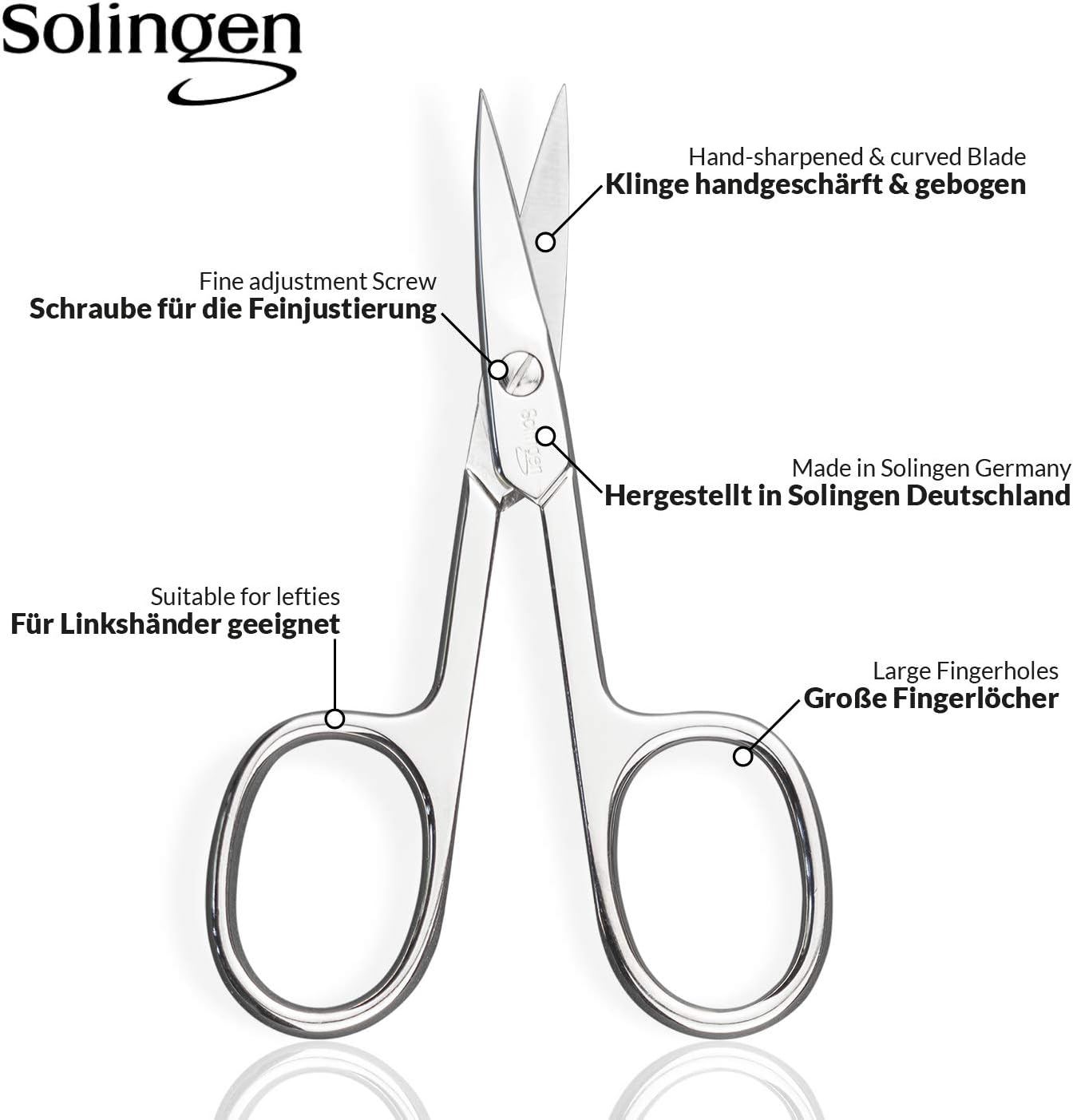 Solingen Scissors - Multi-Purpose Manicure Scissors Germany - Curved Blade, Nail Scissors Germany - Pedicure Beauty Grooming Kit for Nail, Eyebrow, Eyelash, Dry Skin - Nail Sicssors