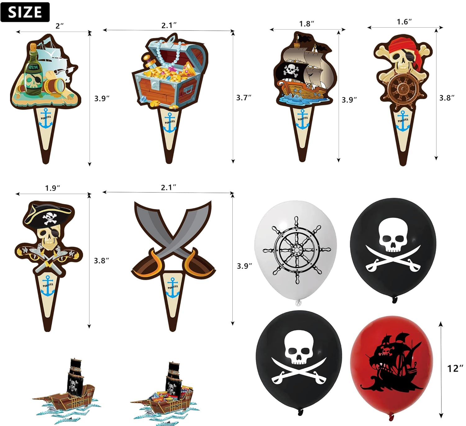 GOGOPARTY Pirate Party Decorations - Happy Birthday Pirate Theme Party Supplies, Balloons Banner Cake Toppers Hanging Swirls Birthday Sets for Adults Kids image number 5