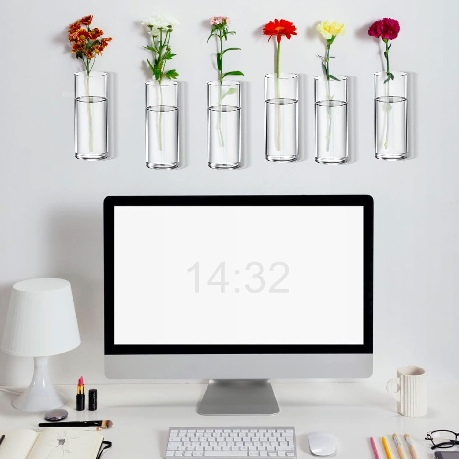 Baderke 6 Pcs Glass Wall Vase for Plants Indoor Hanging Propagation Planter Container Holder with Plastic Invisible Traceless Hangers Hydroponic Plant Succulent Garden Wedding Decor image number 2