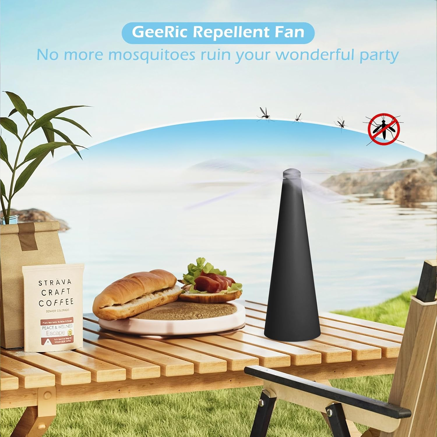 Fly Repellent Fan, Geeric Fly Fans for Tables Suspensible Hook Portable Ceiling Fan for Repels Bugs Mosquito Plant Gnat Traps In/Outdoor Home Camping BBQ Picnic Odorless Safety Keep Fly Away from Food image number 3