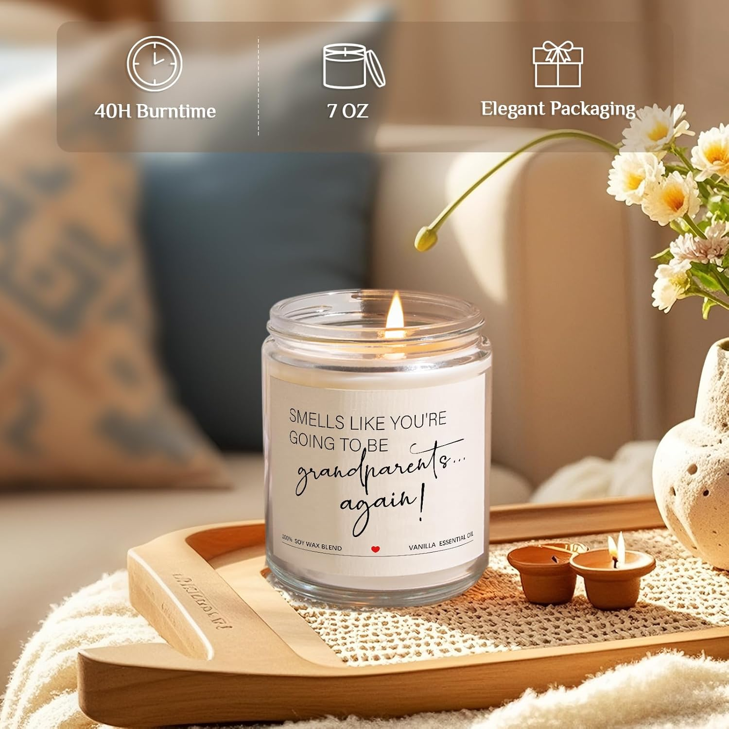 Pregnancy Announcement Gifts for Grandparents, Baby Announcements Ideas - Vanilla Scented Candles, Pregnancy Reveal, You'Re Going to Be Grandparents Again Baby Announcement image number 3