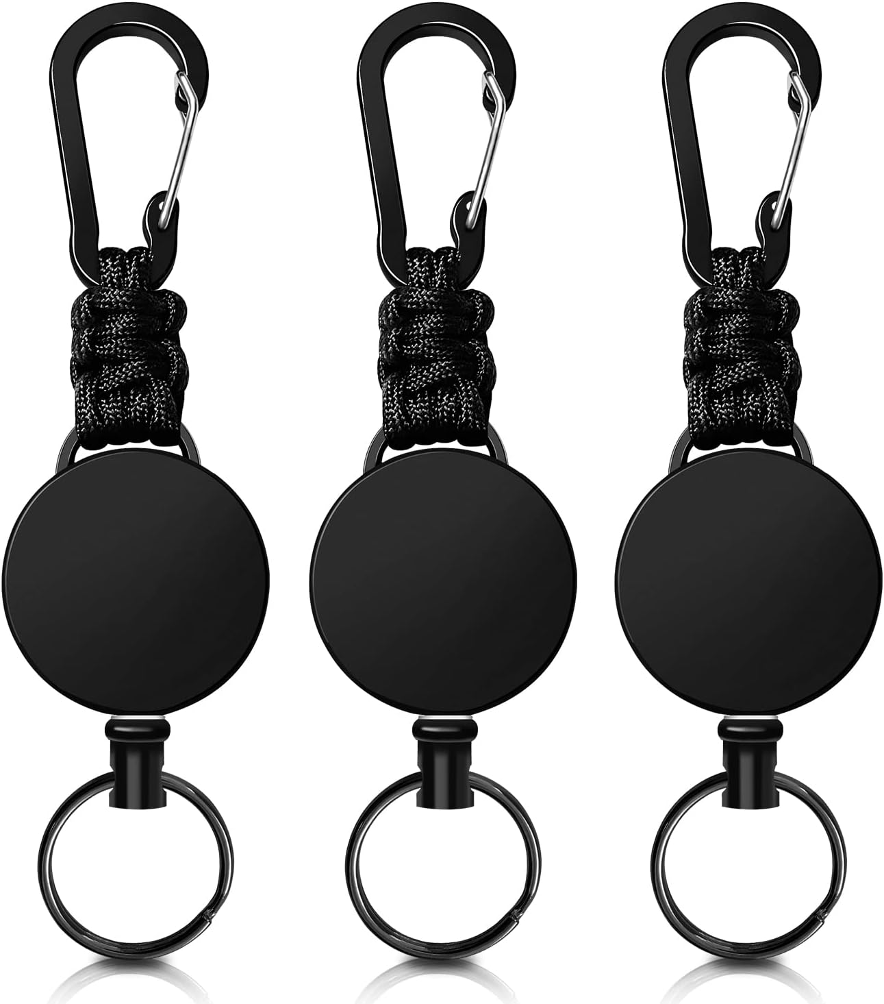 Retractable Keychain 3 Pack Heavy Duty Carabiner Badge Holder Extendable Badge Reel with 60Cm Steel Cord