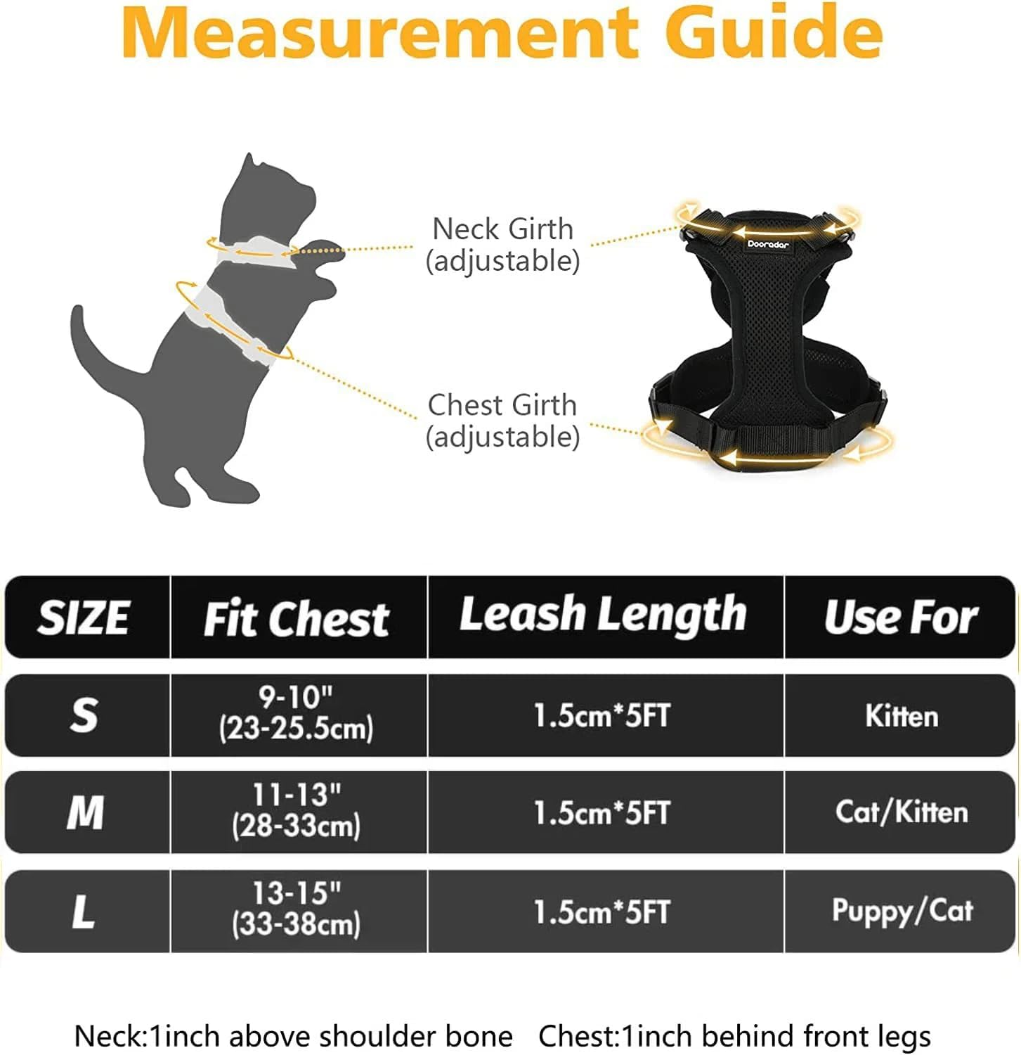 Cat Harness and Cat Lead Set, Retractable Dog Lead with Harness for Cats, Cat Lead with Harness, Reflective, Escape Proof Cat Lead for Cats, Kittens, Dogs (Black, L)