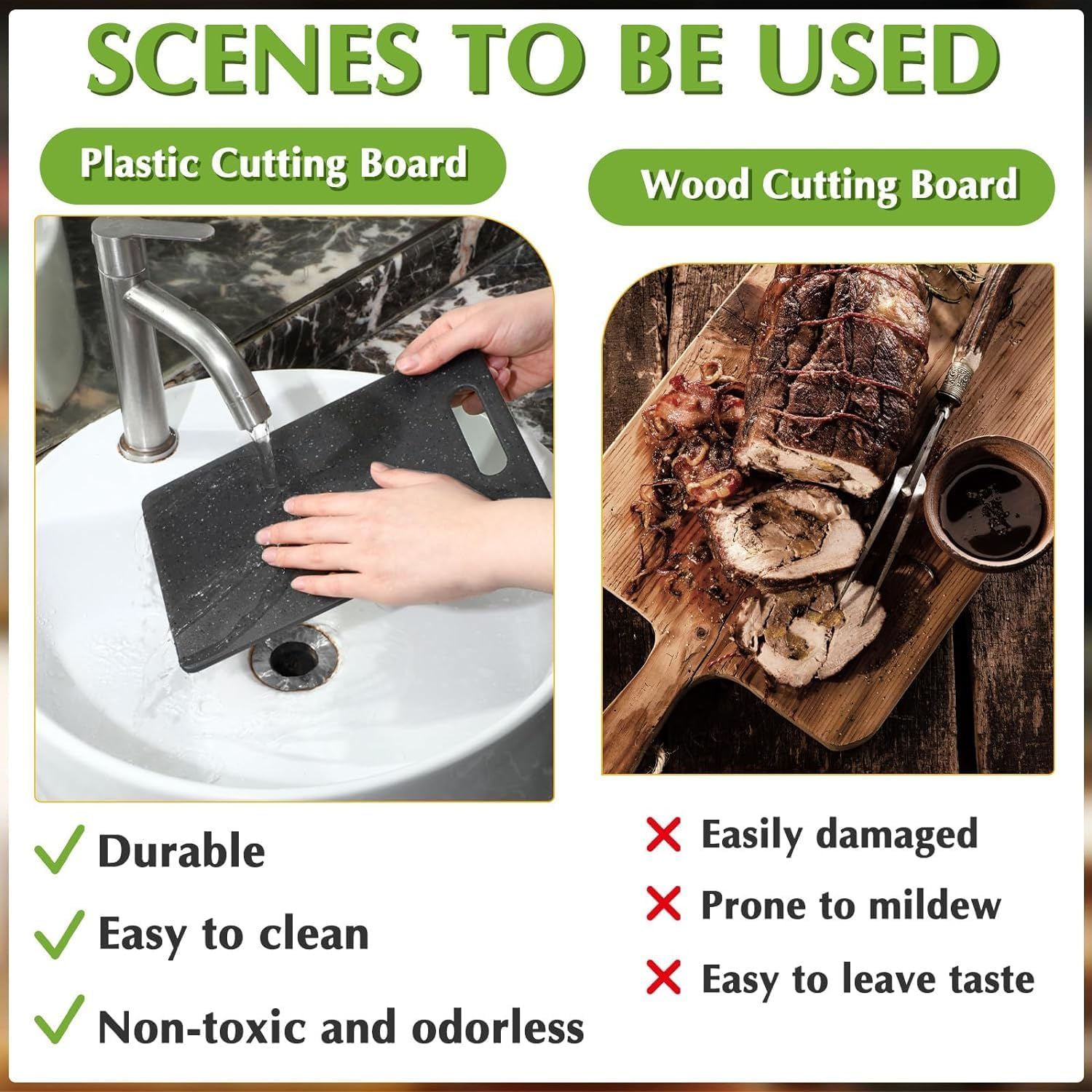 3-Piece Chef Chopping Board Set,Cutting Board Set for Kitchen,Easy Grip Handle Dishwasher Safe Cutting Boards for Food Fruits Vegetables Home,Bpa-Free Plastic,Black image number 2