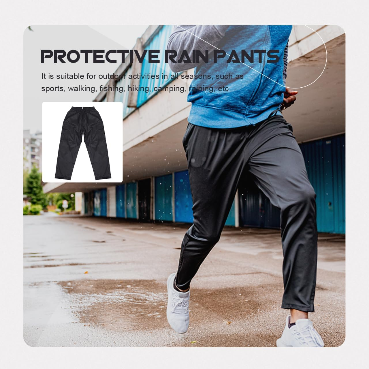 Waterproof Rain Pants for Men and Women Double-Layer Breathable Outdoor Trousers with Elastic Waistband Hiking and Travel Rainproof Pants Black image number 1
