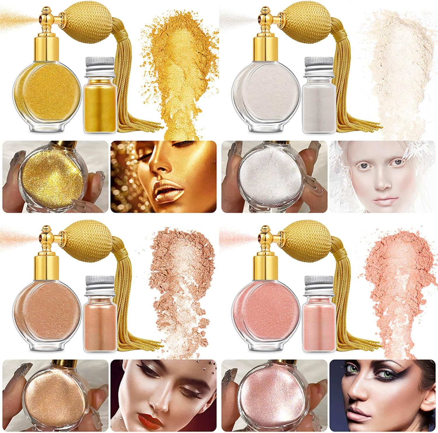 Glod Body Glitter Powder Spray, with Refills Jar Shimmery Sparkle Powder, Long-Lasting Body Highlighter Spray for Stage, Rave and Music Festival Makeup image number 3