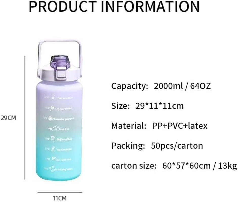 OCS & APS Australia 2L Motivational BPA Free 2000Ml Plastic Sports Water Bottle with Straw and Handle (Pink and Light Blue) image number 2