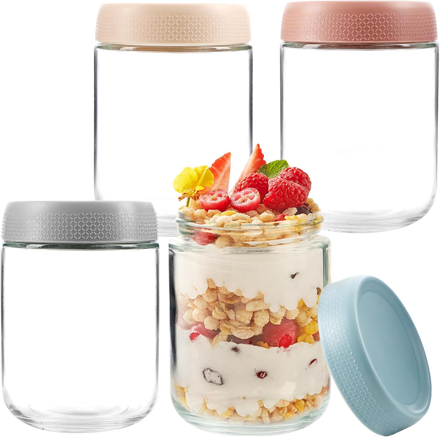 16 Oz/480Ml Glass Jars with Lids, 4 Pack Overnight Oats Container Jar, Small Glass Container for Overnight Oats, Canisters Set for Snacks, Cereal, Fruit, Salad, Sugar, Tea image number 4