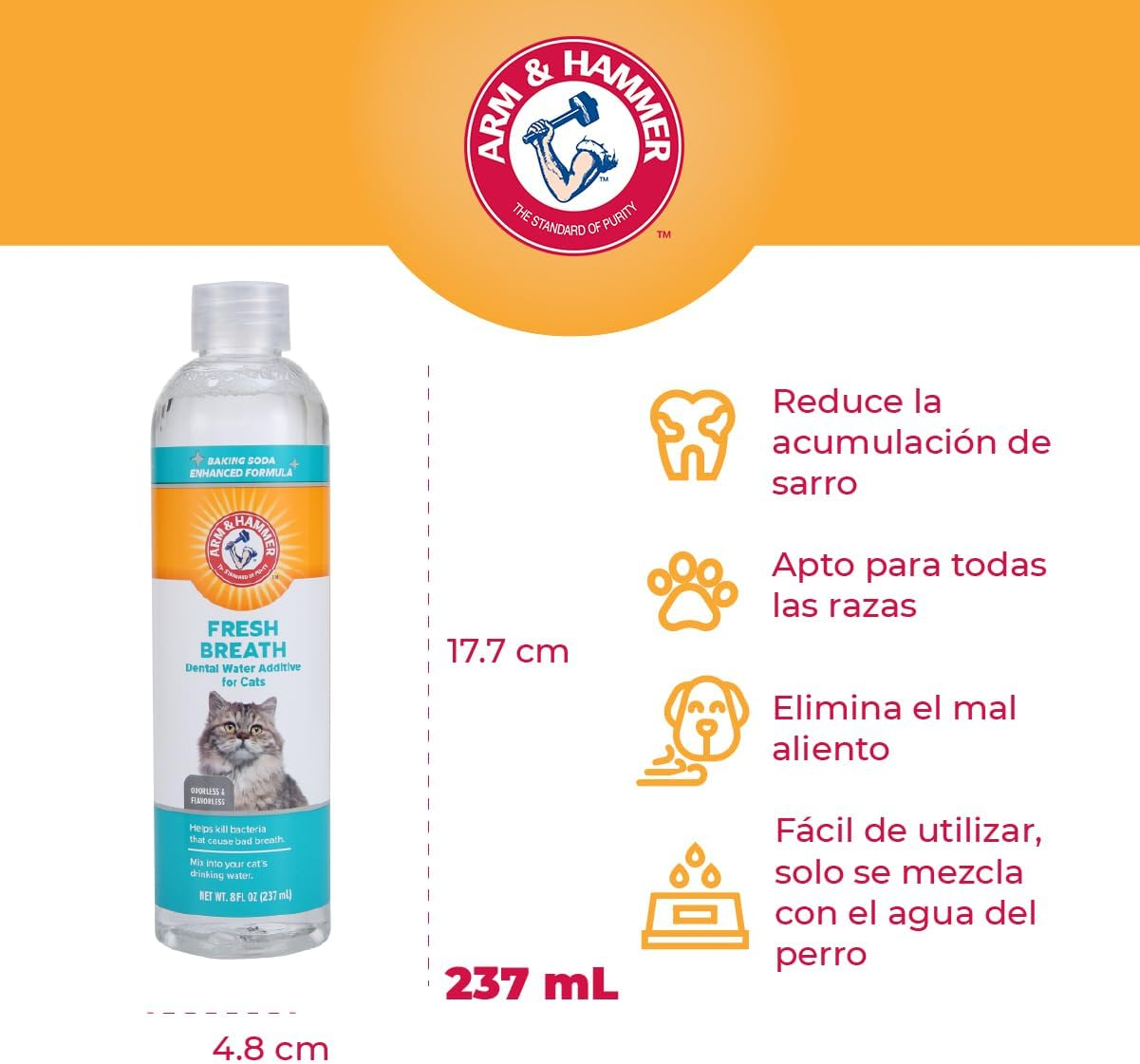 Arm & Hammer Odorless and Flavorless Fresh Breath Dental Water Additive for Cats 237 Ml