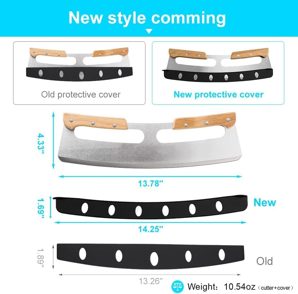 Pizza Cutter Rocker with Wooden Handles & Protective Cover by LEIAOLY, 14" Sharp Stainless Steel Pizza Slicer Wheel, Big Pizza Knife Cutters for Kitchen Tool (14Inch) image number 1