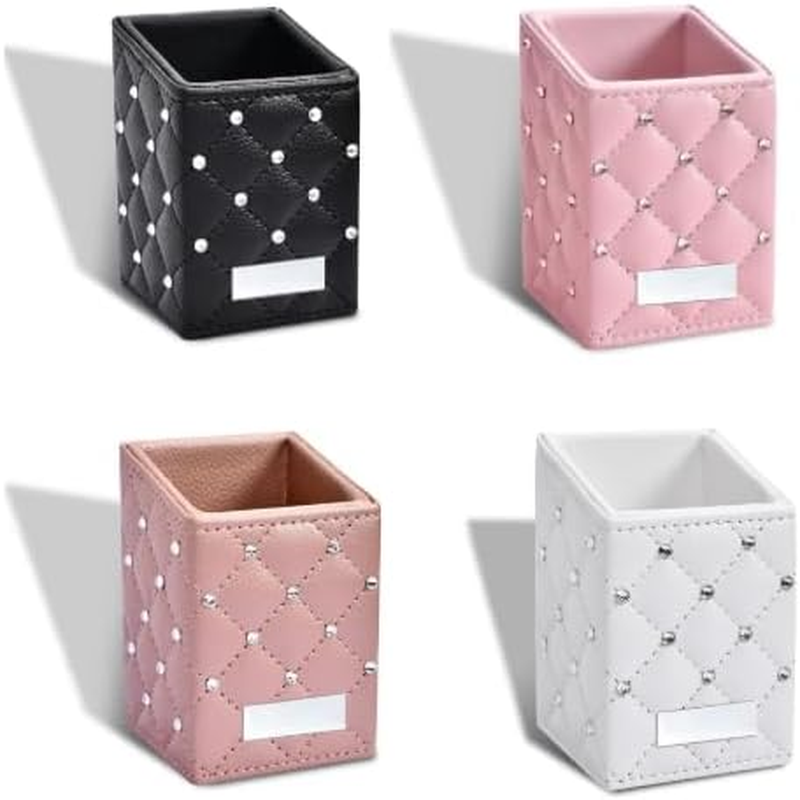 Makeup Brush Holder Brushes Cup PU Make up Brush Case Bag Storage for Women (White, 10.5 * 7 * 7CM) image number 2