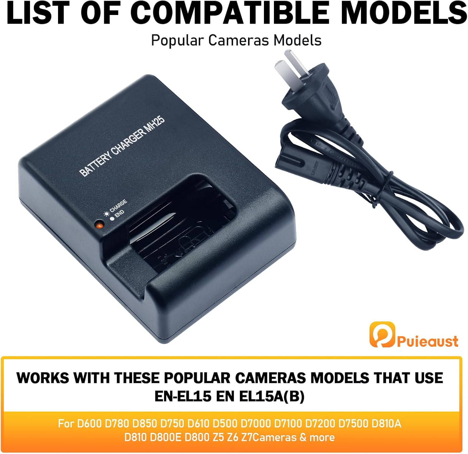 Mh-25(A) Charger for Nikon EN-EL15 En-El15A En-El15B Battery for Nikon D500 D600 D610 D750 D780 D800 D800E D810 D810A D850 D7000 D7100 D7200 D7500 Coolpix Z1 Z5 Z6 Z6 II Z6 III Z7 Z7 II Z8 V1 1V1 image number 5