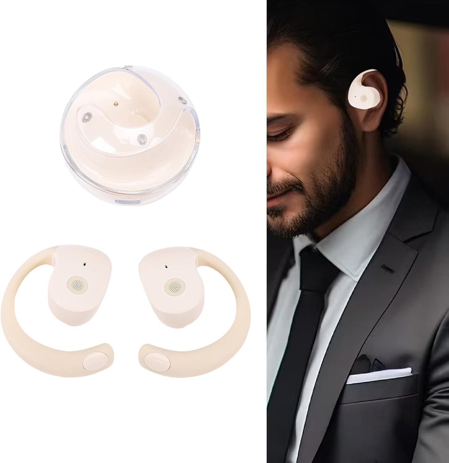 Earbud Translator in Real Time, Lingo Plugs Translator Earbuds, 144 Languages Online Translation 5.4 Wireless over Ear Earbuds with APP for Travel Music and Calls (Beige) - Purple image number 4