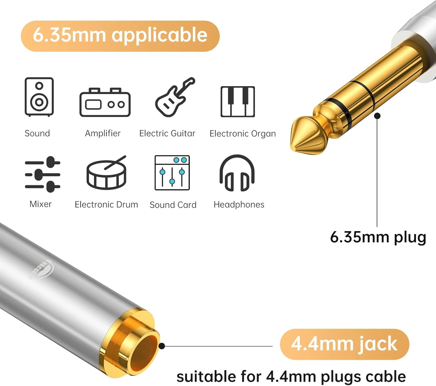 Okcsc 6.35Mm to 4.4Mm Conversion Plug Audio Converter 6.35Mm Male to 4.4Mm Female Pure Copper Plated Fit Headphone Speaker Amplifier Guitar 1Pcs image number 1